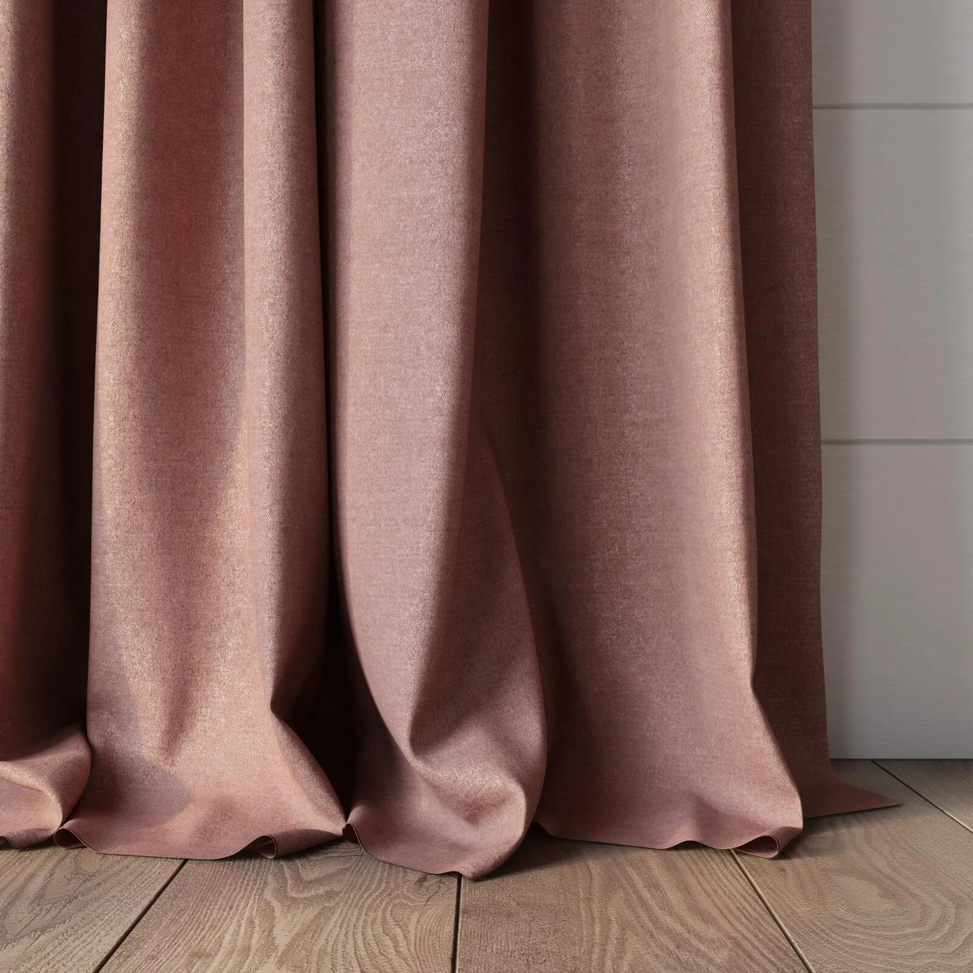 Bottom view of Drama Boudoir, puddled, on curtain rod