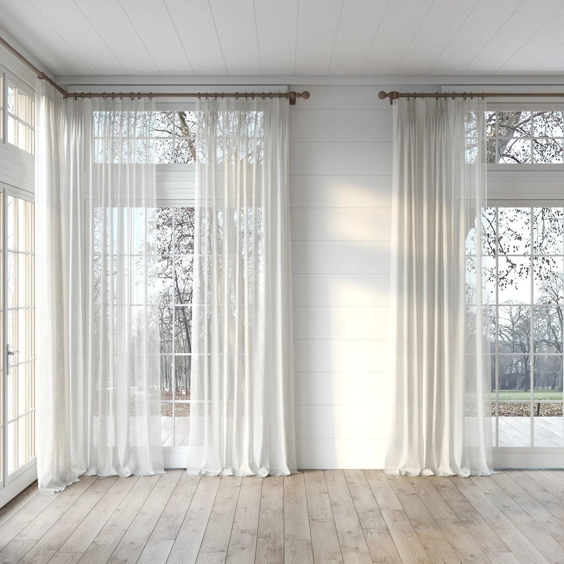 Full view of Salento Whitewash, puddled, on curtain rod