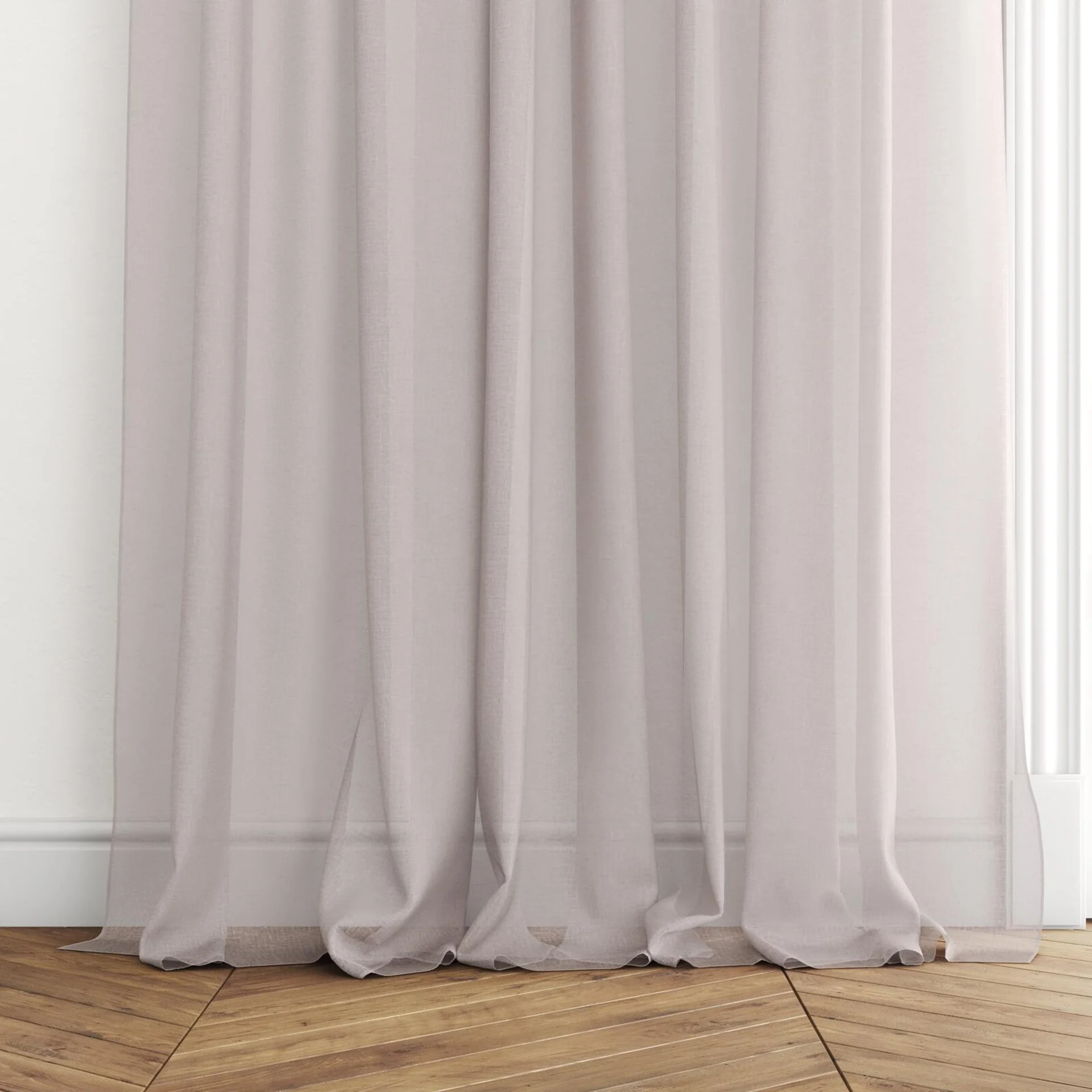Bottom view of Graceful Boudoir, puddled with pinch pleat, on curtain rod