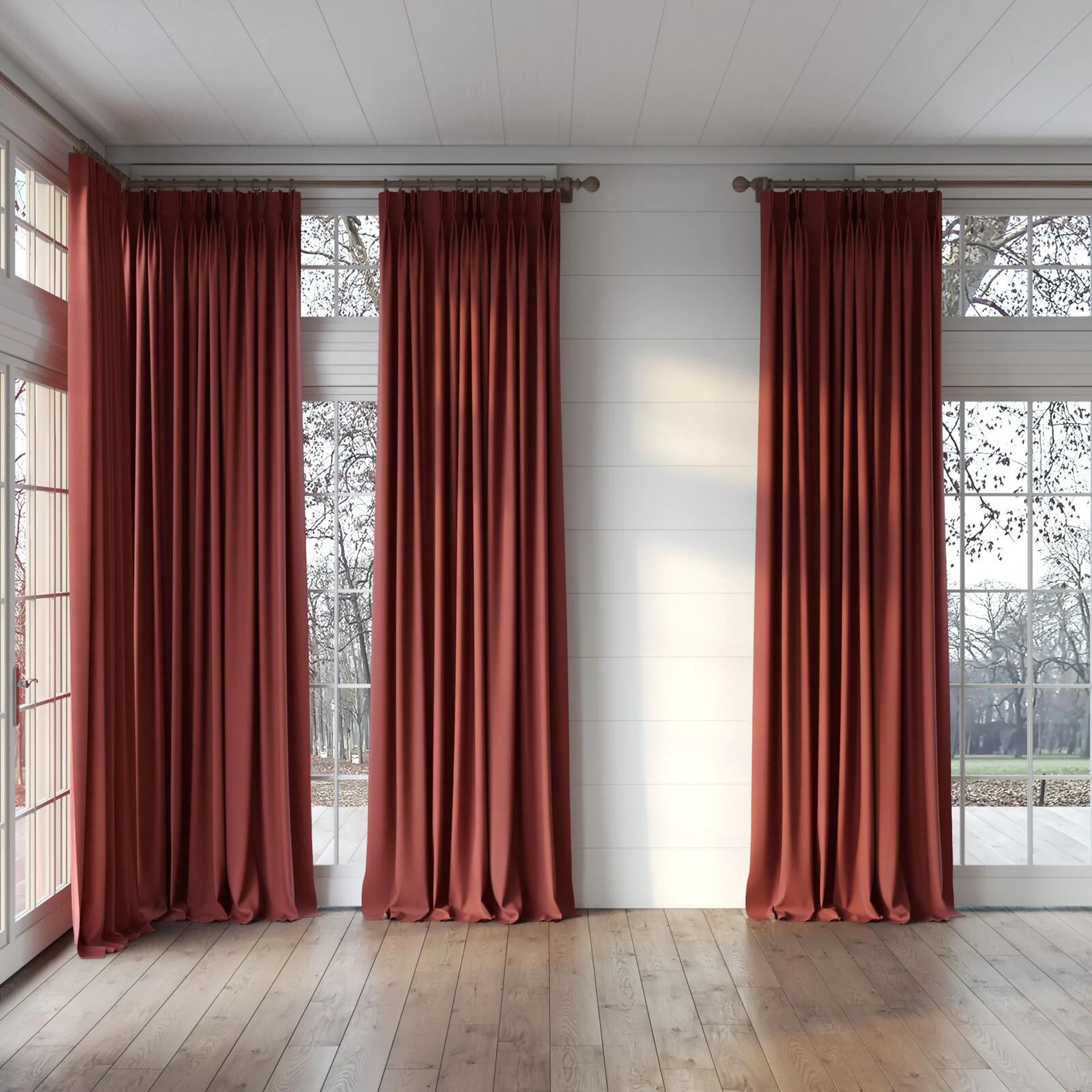 Full view of Mauritius Sherry, puddled, on curtain rod