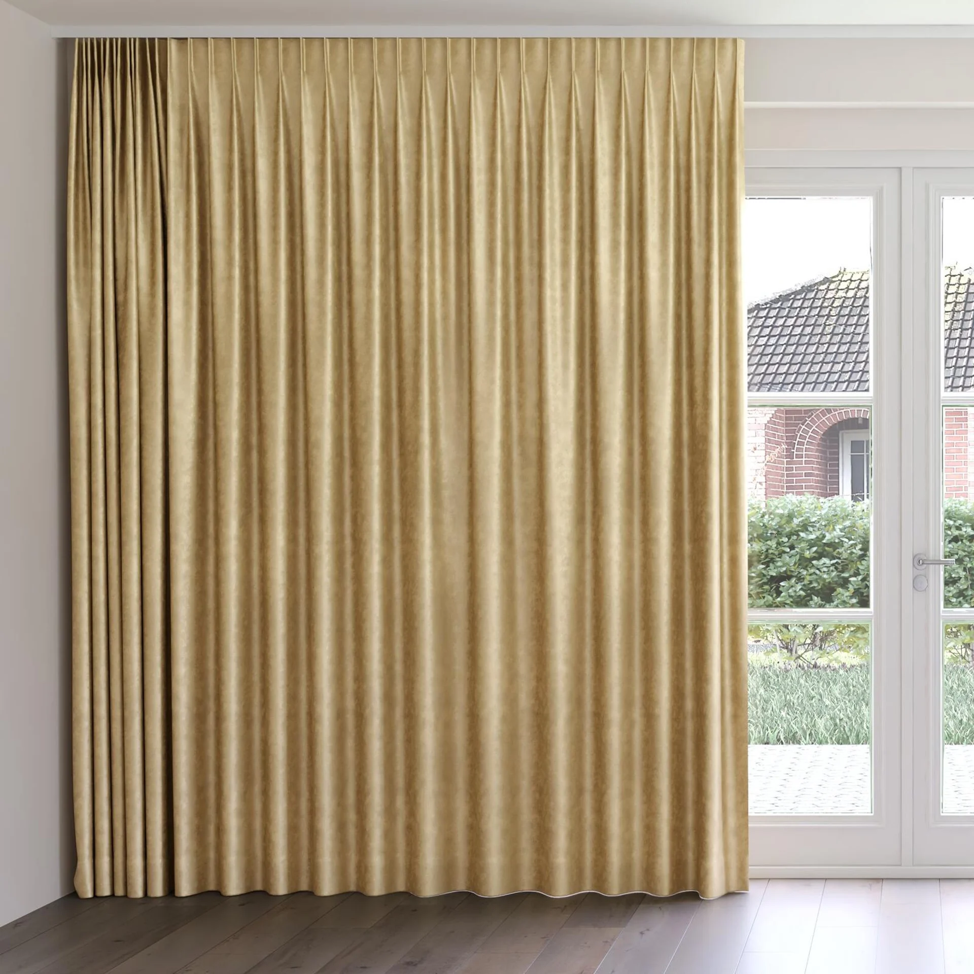 Front view of Fizz Jute, on curtain rail