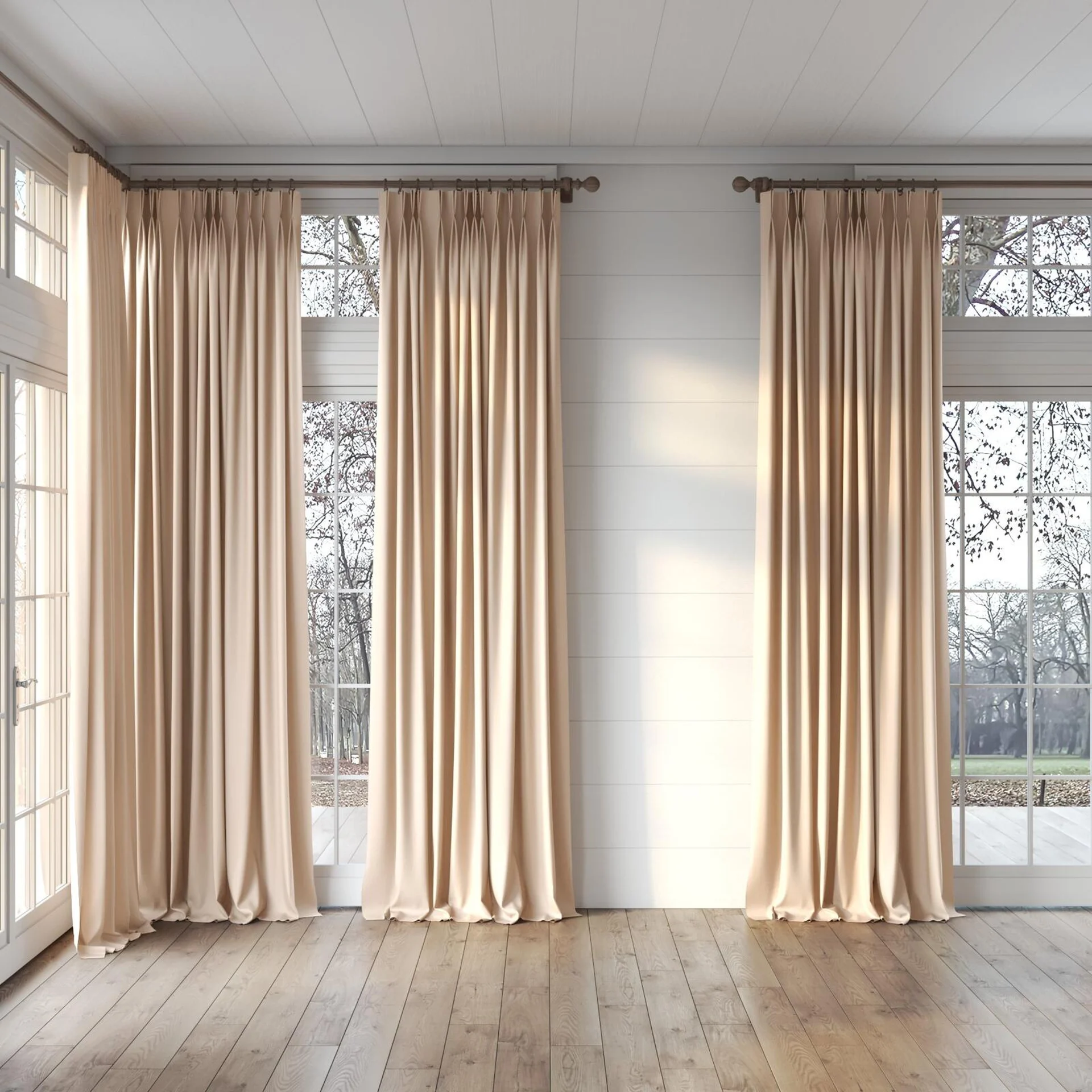 Full view of Kyoto Blush, puddled, on curtain rod