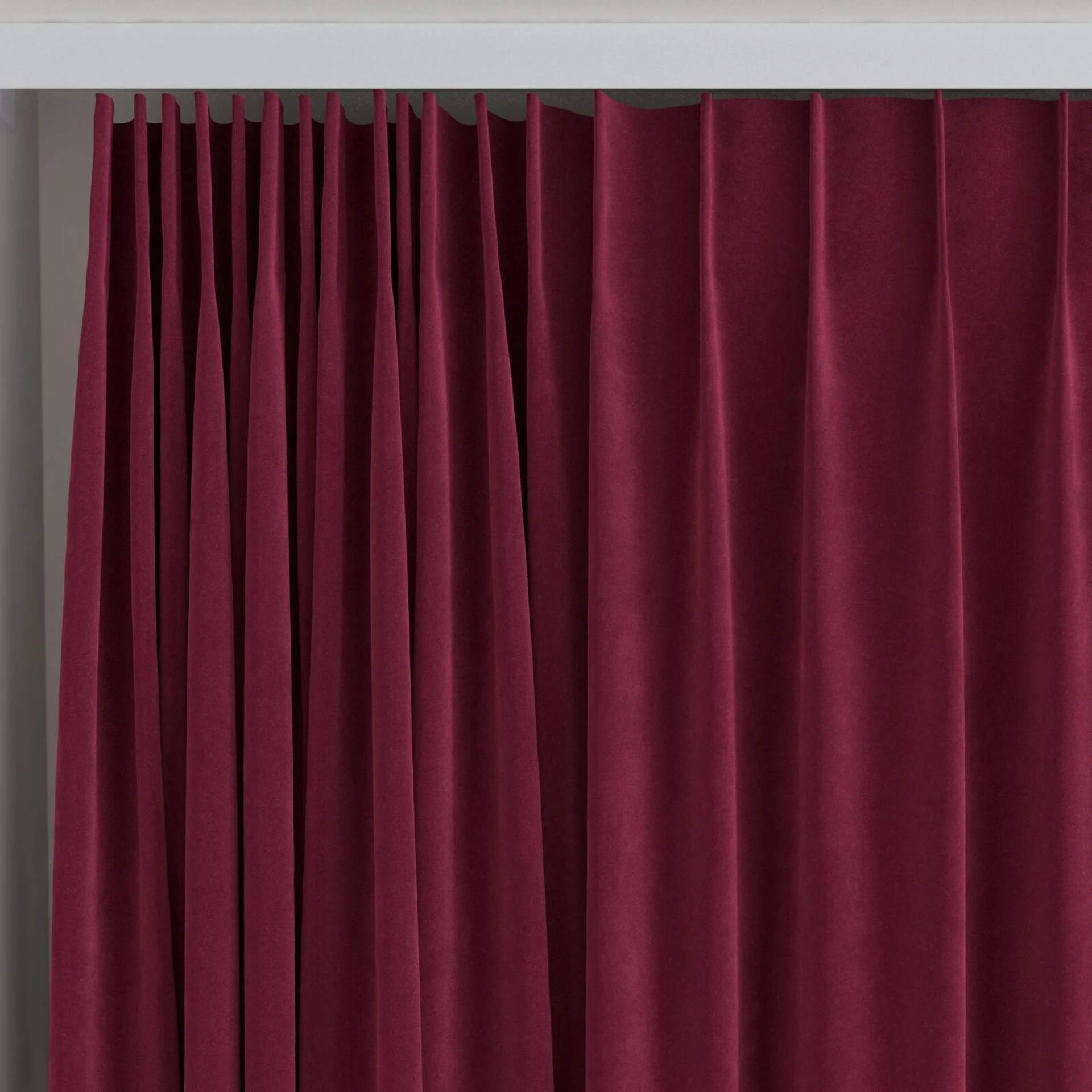 Top view of Lux Velvet Burgundy 10723, on curtain rail