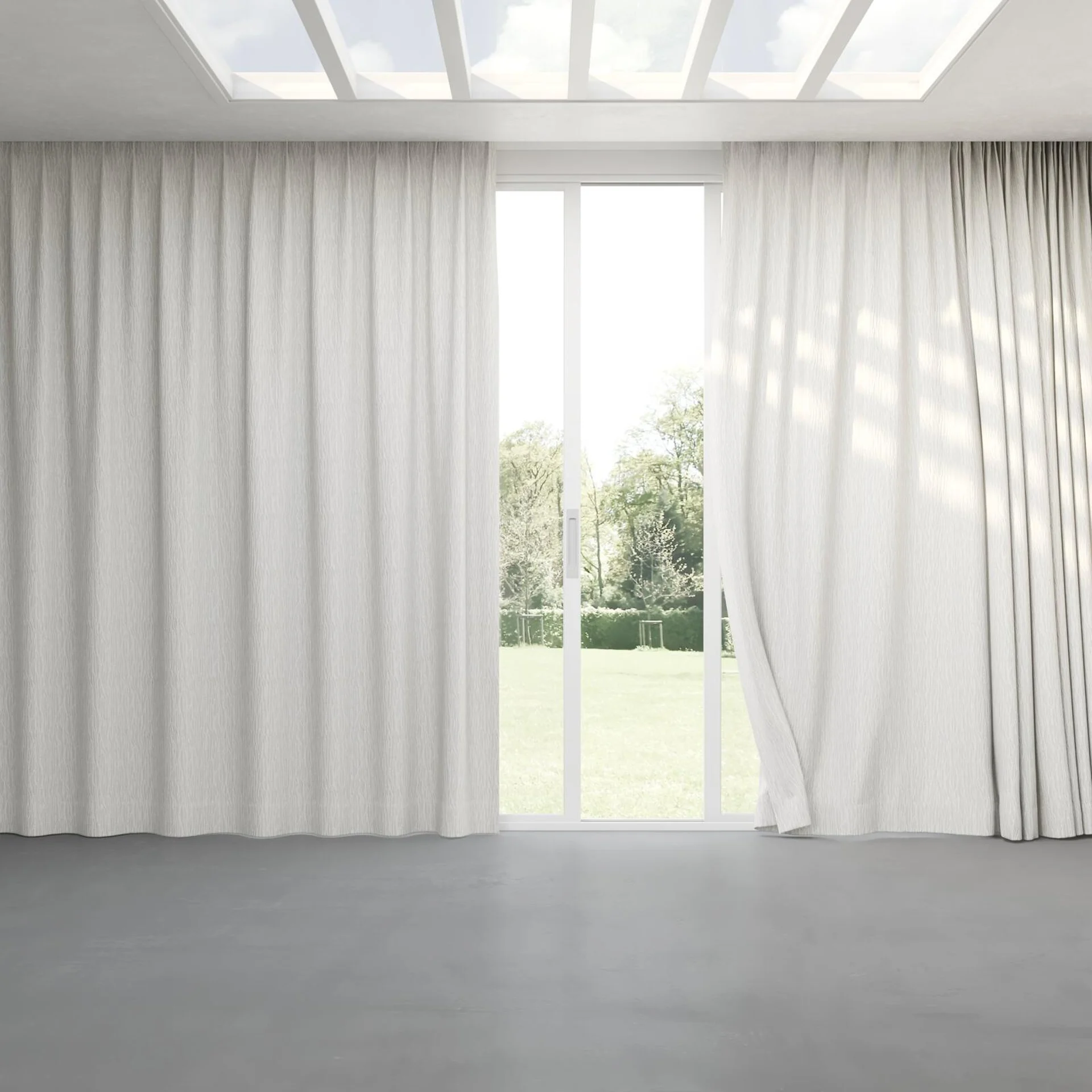 Full view of Sandrift Silver, pinch pleat