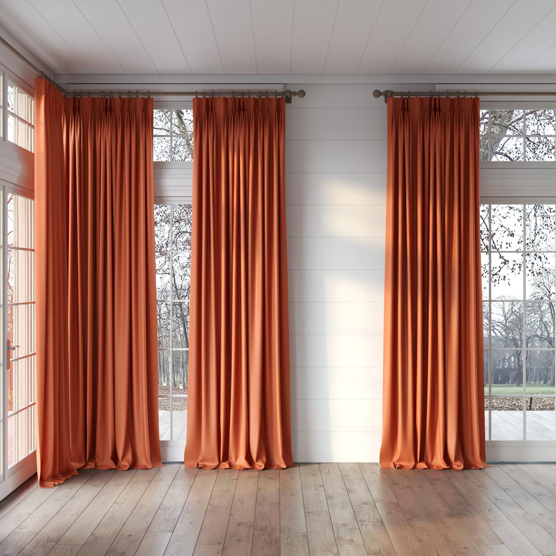 Full view of Blockbuster Sienna, puddled, on curtain rod