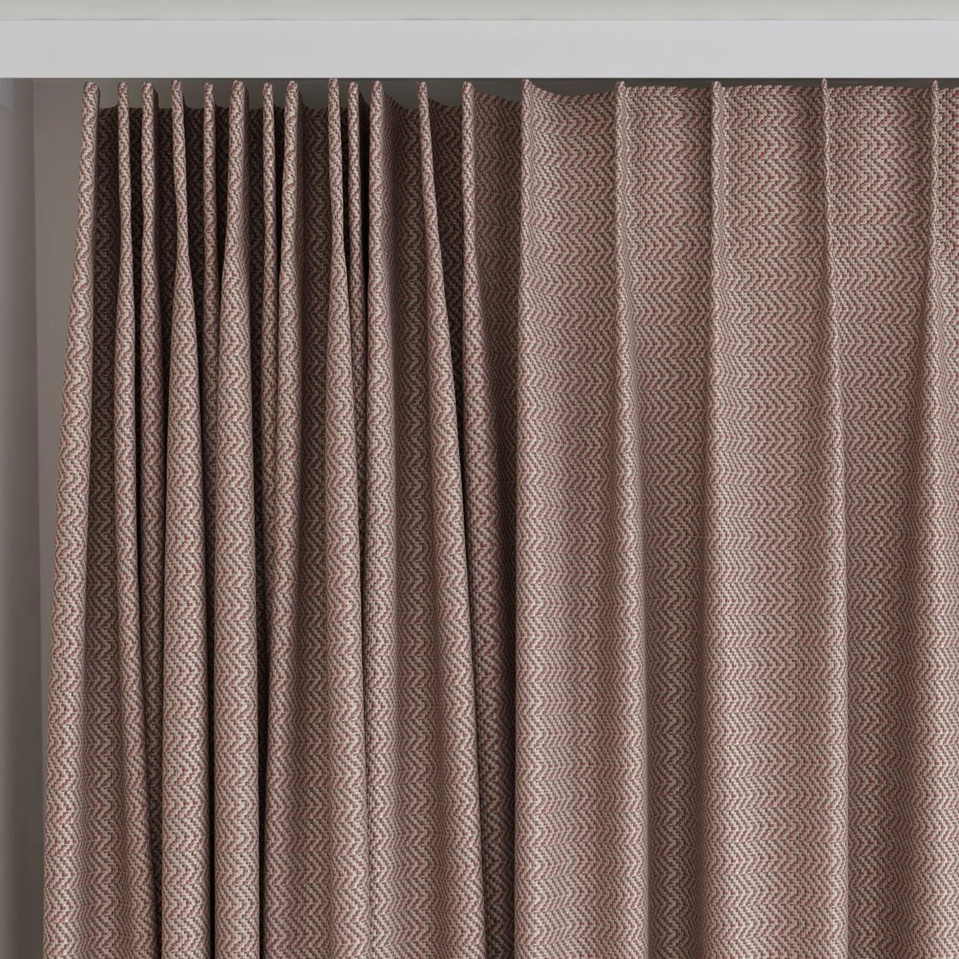 Top view of Kaomoji Garnet, on curtain rail