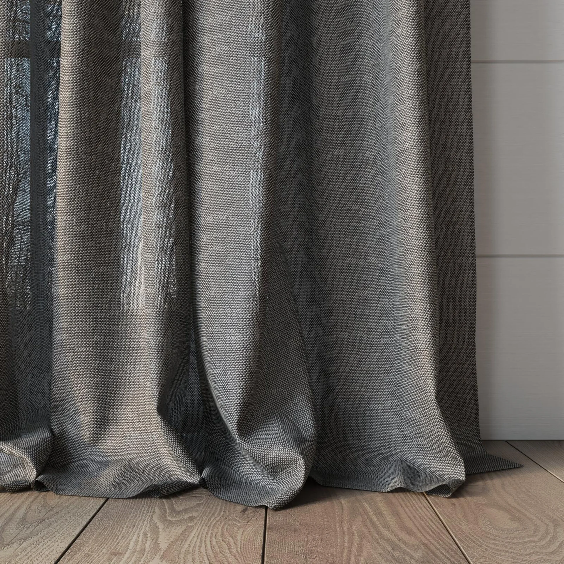 Bottom view of Lucidity Slate, puddled, on curtain rod