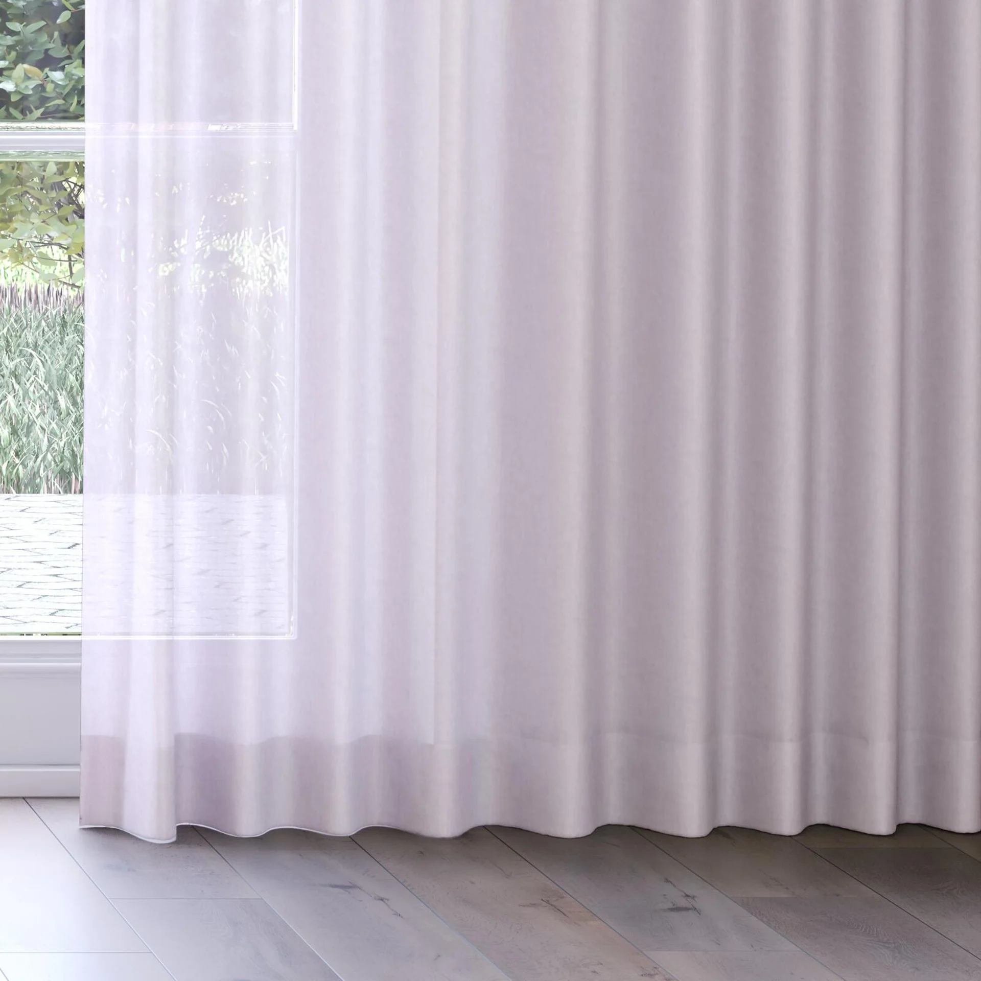 Bottom view of Flo II Feather, on curtain rail