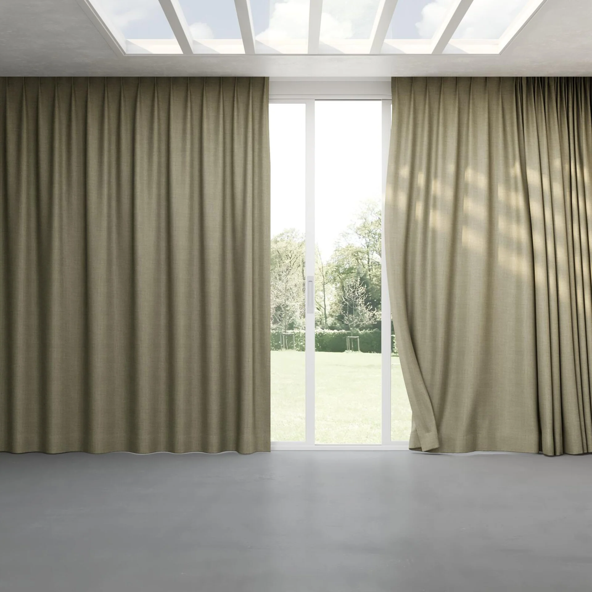 Full view of Latin Pistachio, pinch pleat