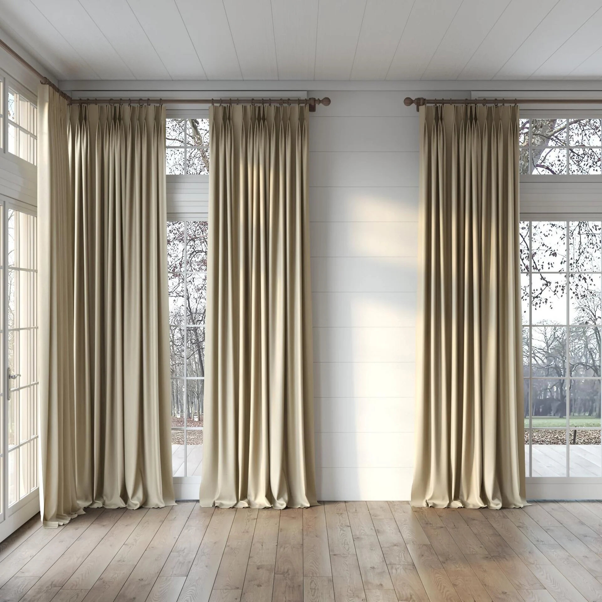 Full view of Kidglove Seagrass, puddled, on curtain rod
