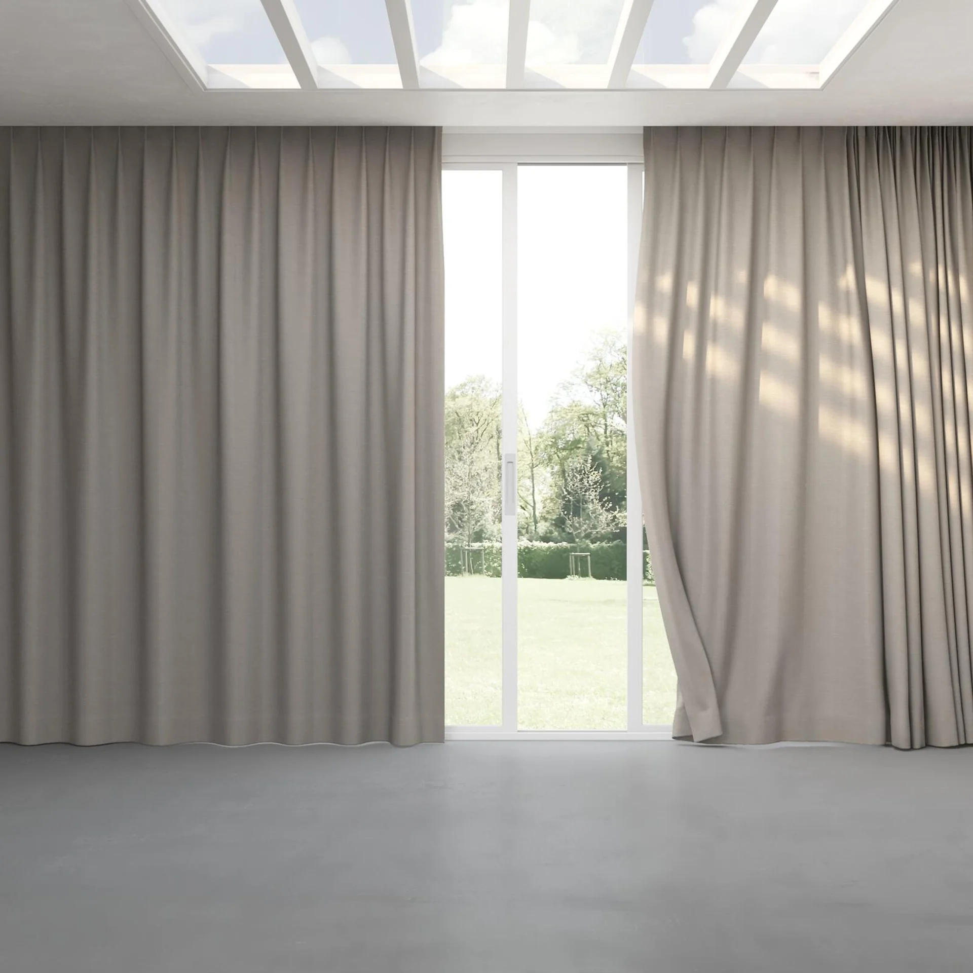 Full view of Borneo Uncoated Stone, pinch pleat