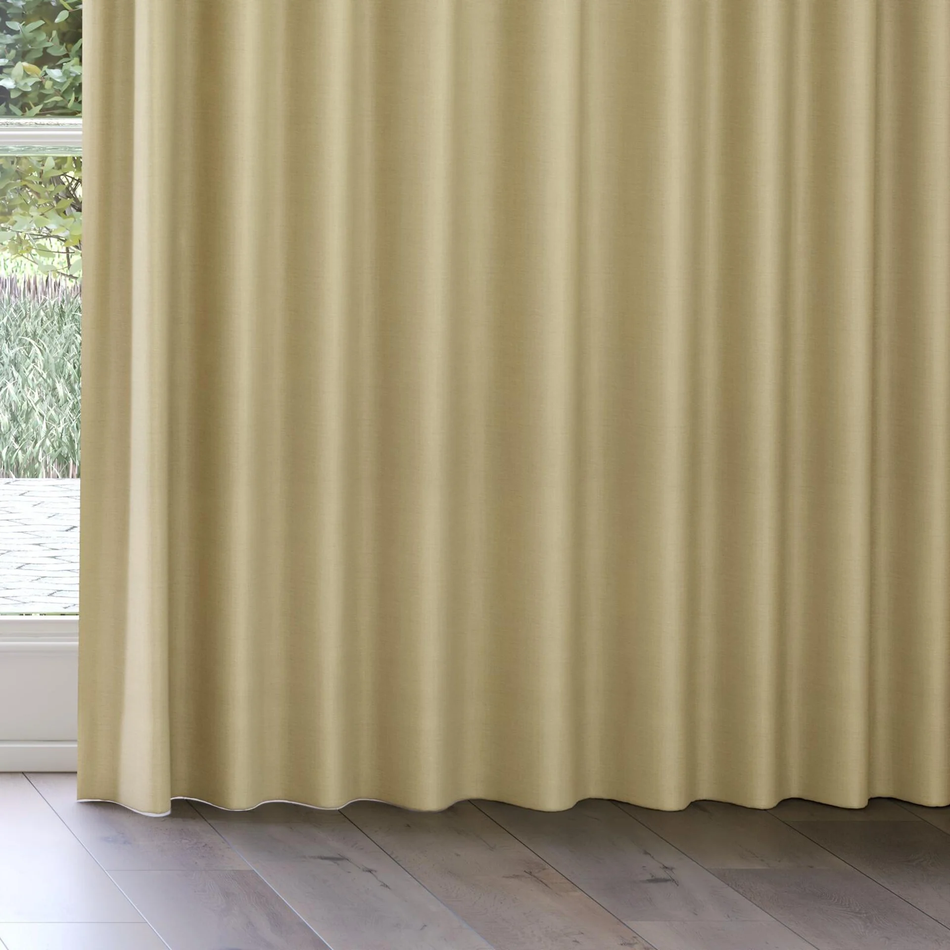 Bottom view of Loci Dim Out Straw, on curtain rail