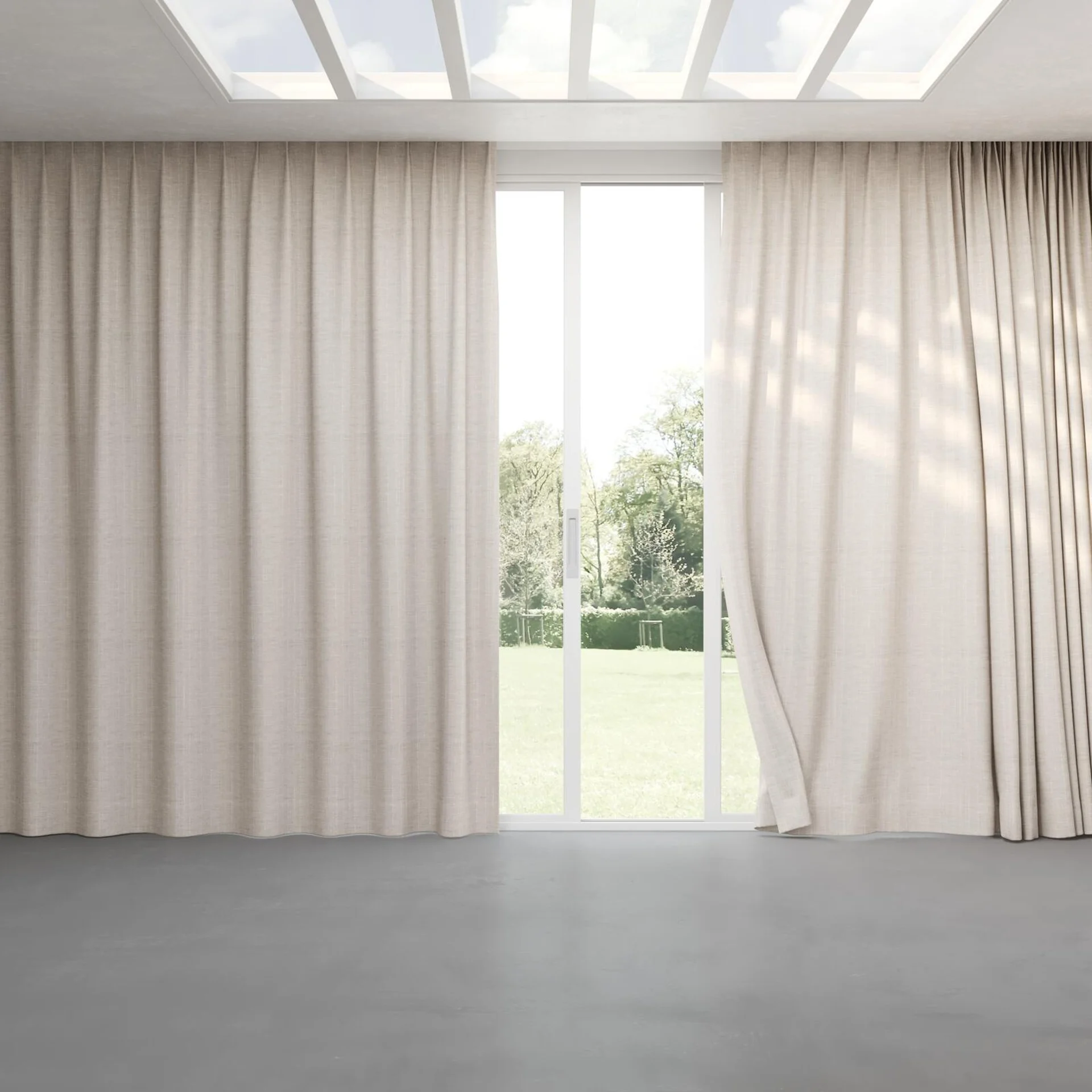 Full view of Iconic Sand, pinch pleat