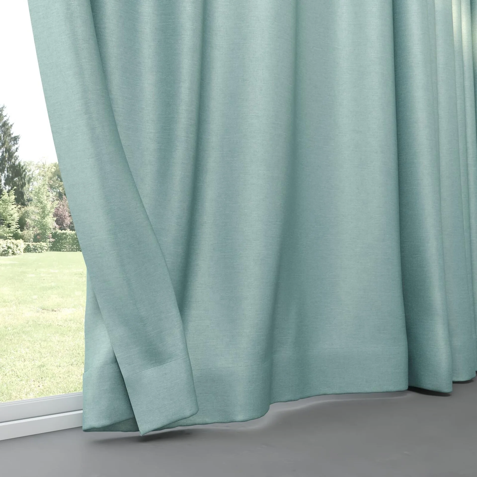 Bottom view of Provence Duckegg, pinch pleat