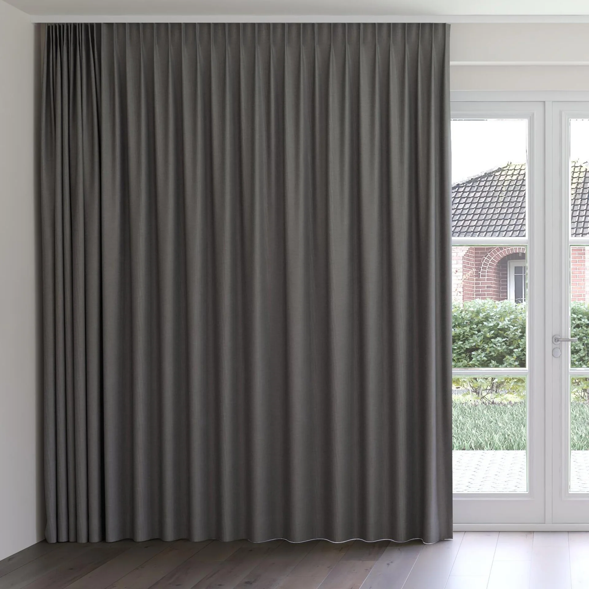 Front view of Casual Steel, on curtain rail
