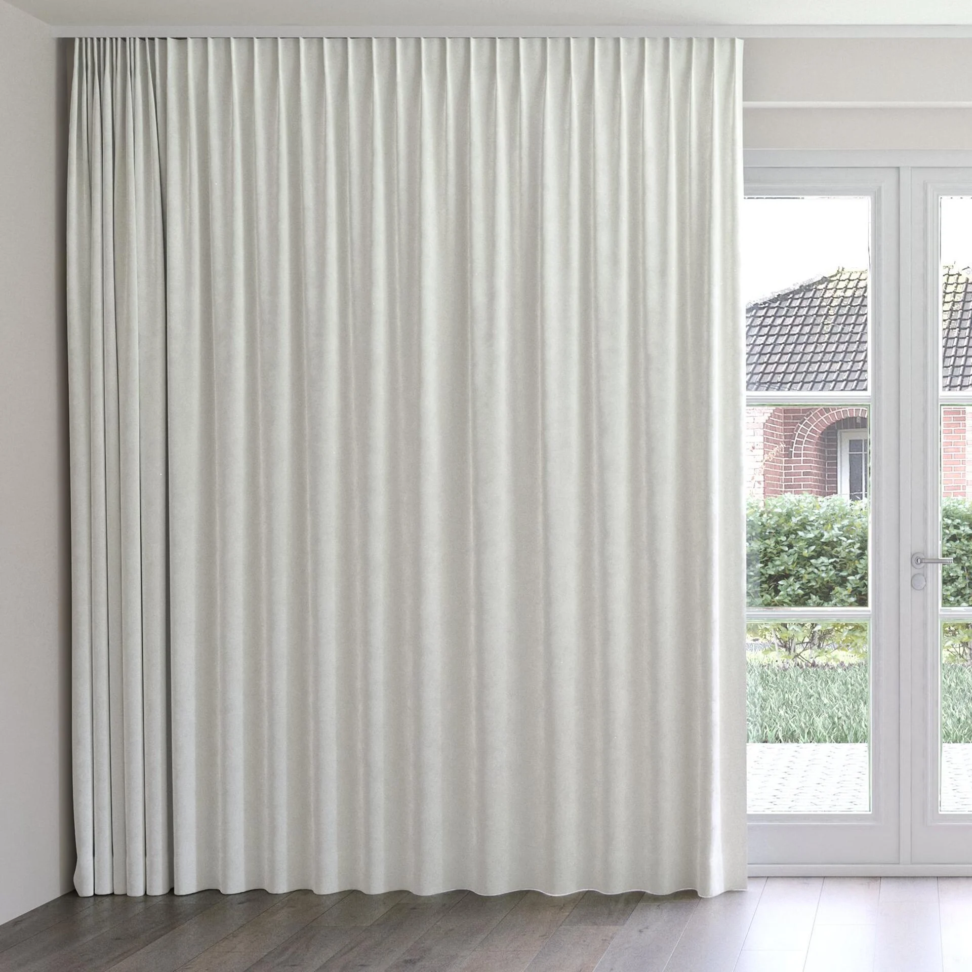 Front view of Lux Velvet White 8308, on curtain rail