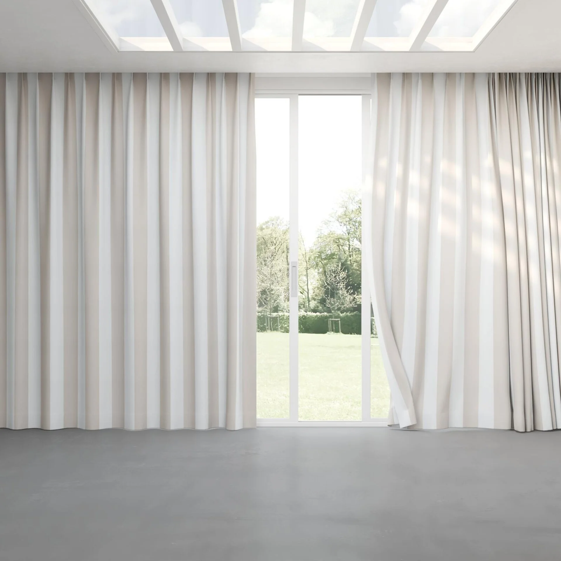 Full view of Chambray Bold Thistle, pinch pleat