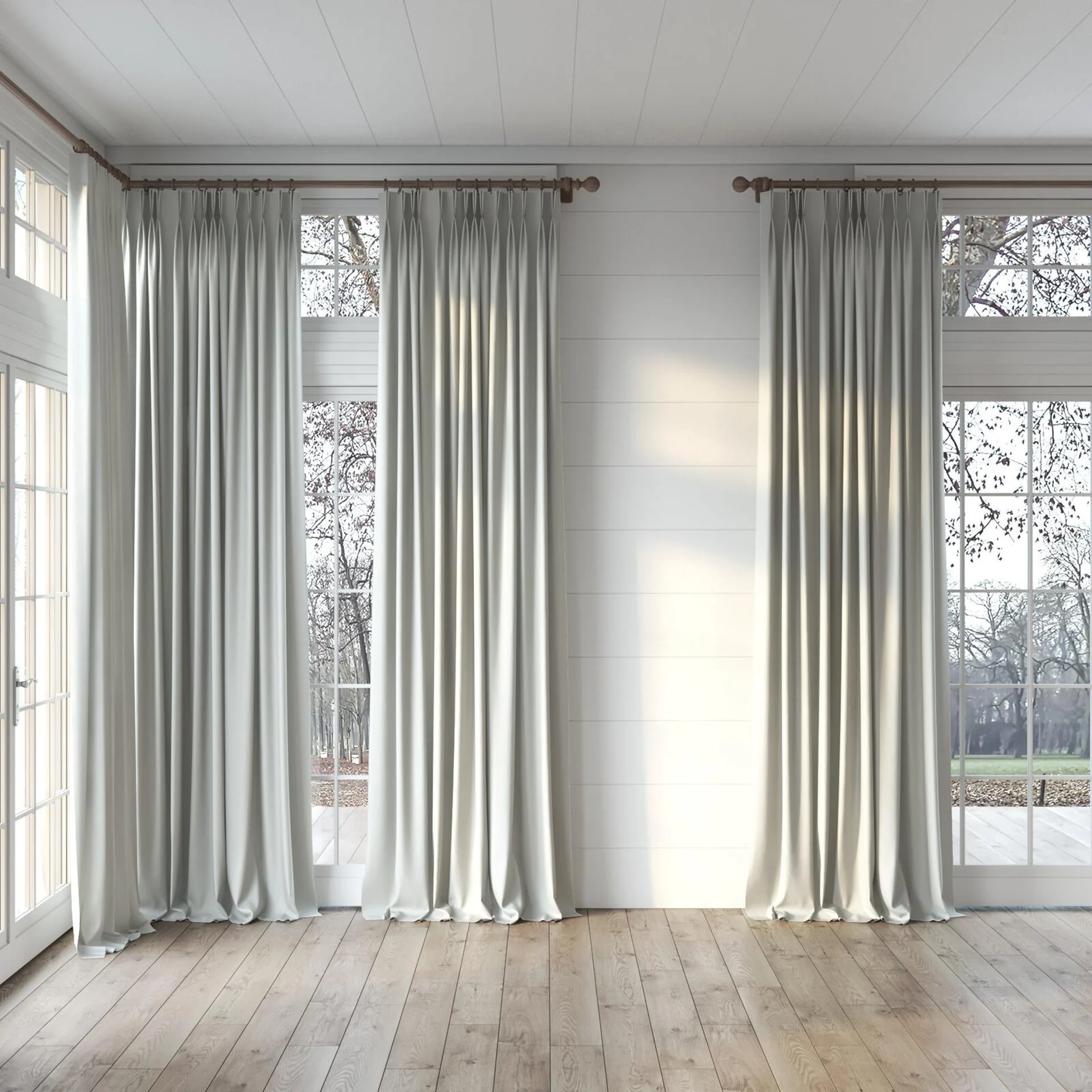 Full view of Eternal Bone, puddled, on curtain rod