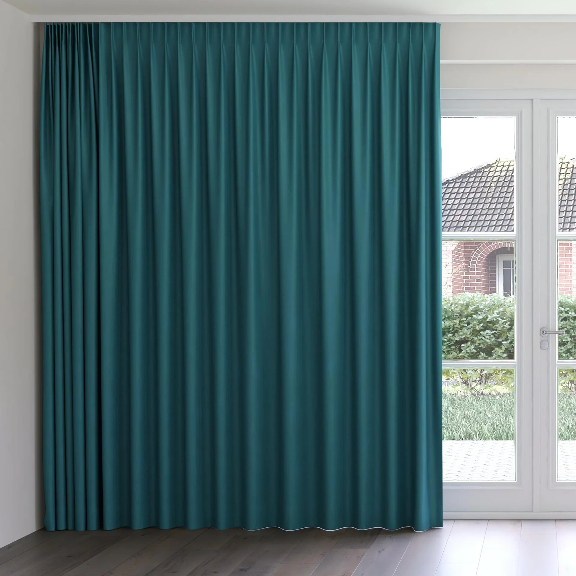 Front view of Urban Peacock, on curtain rail