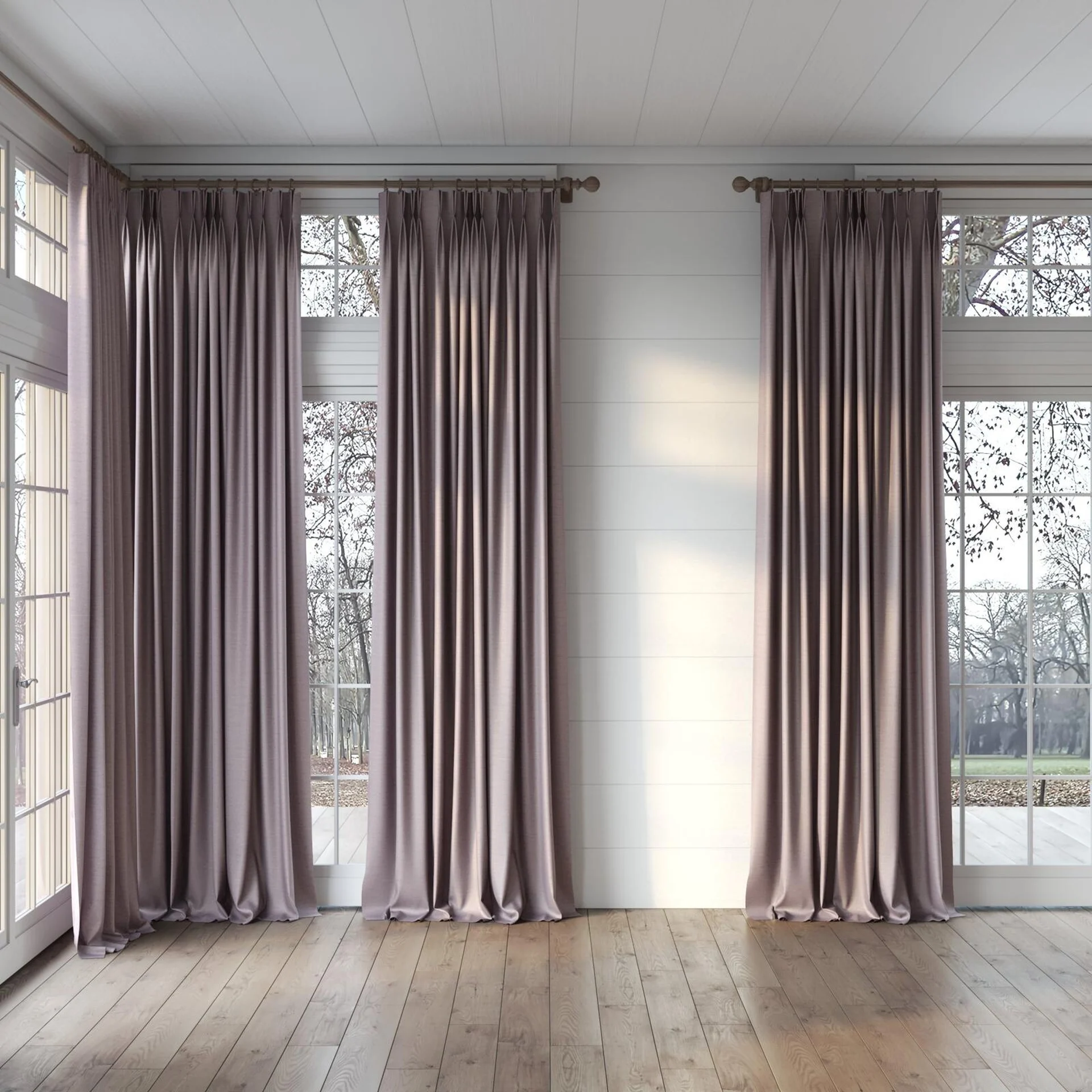 Full view of Linex Quartz, puddled, on curtain rod