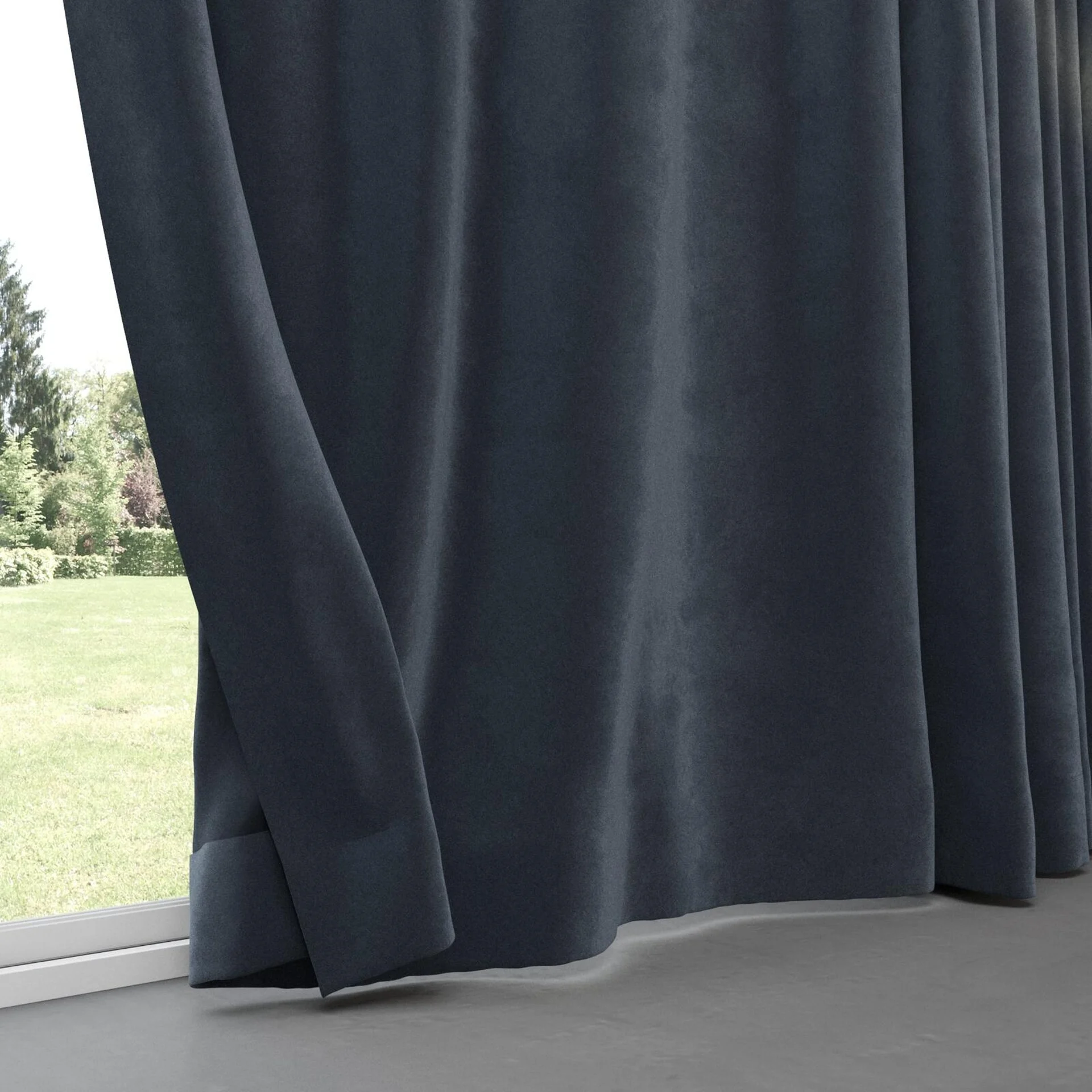 Bottom view of Velvelux Liquorice, pinch pleat