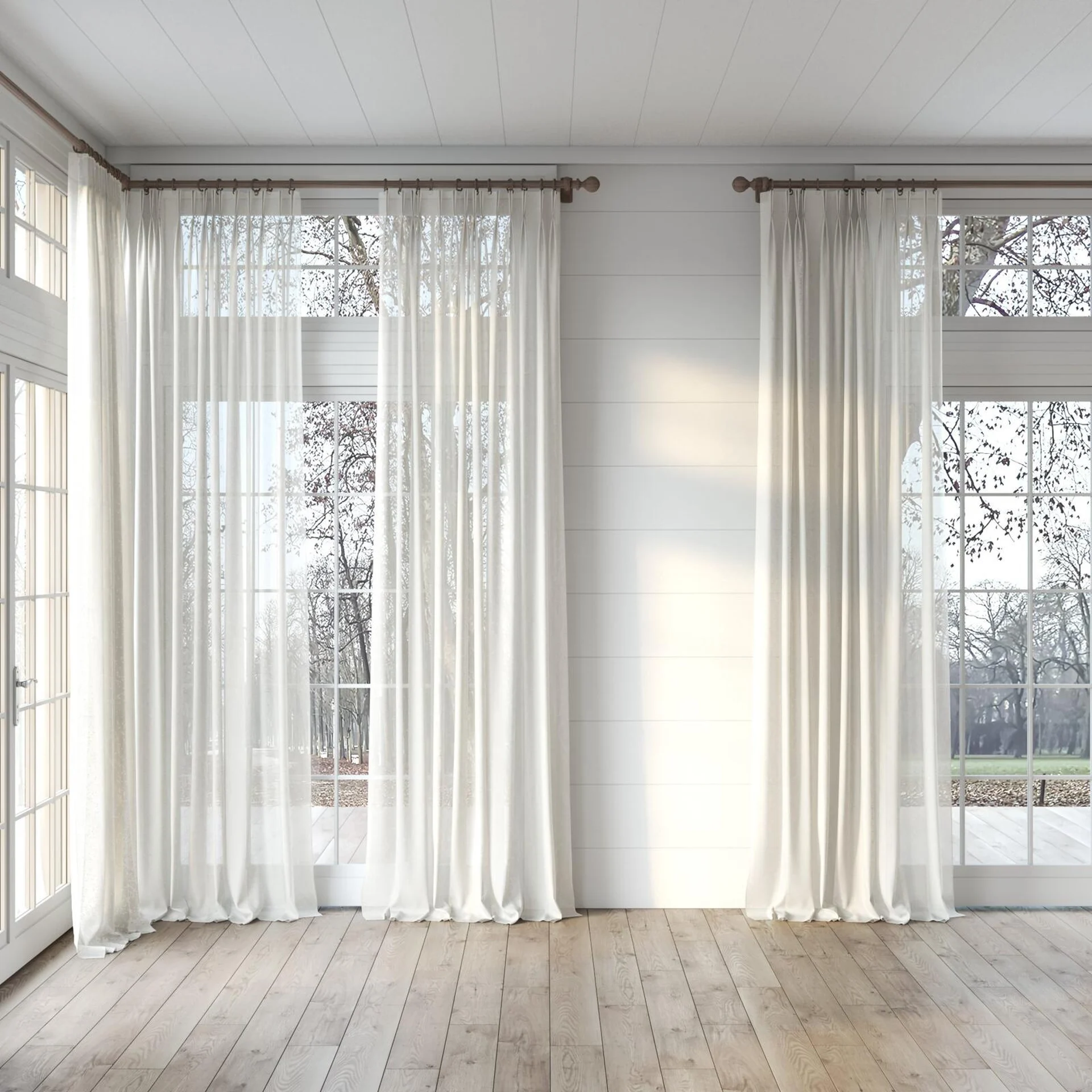Full view of Palmery Pearl, puddled, on curtain rod