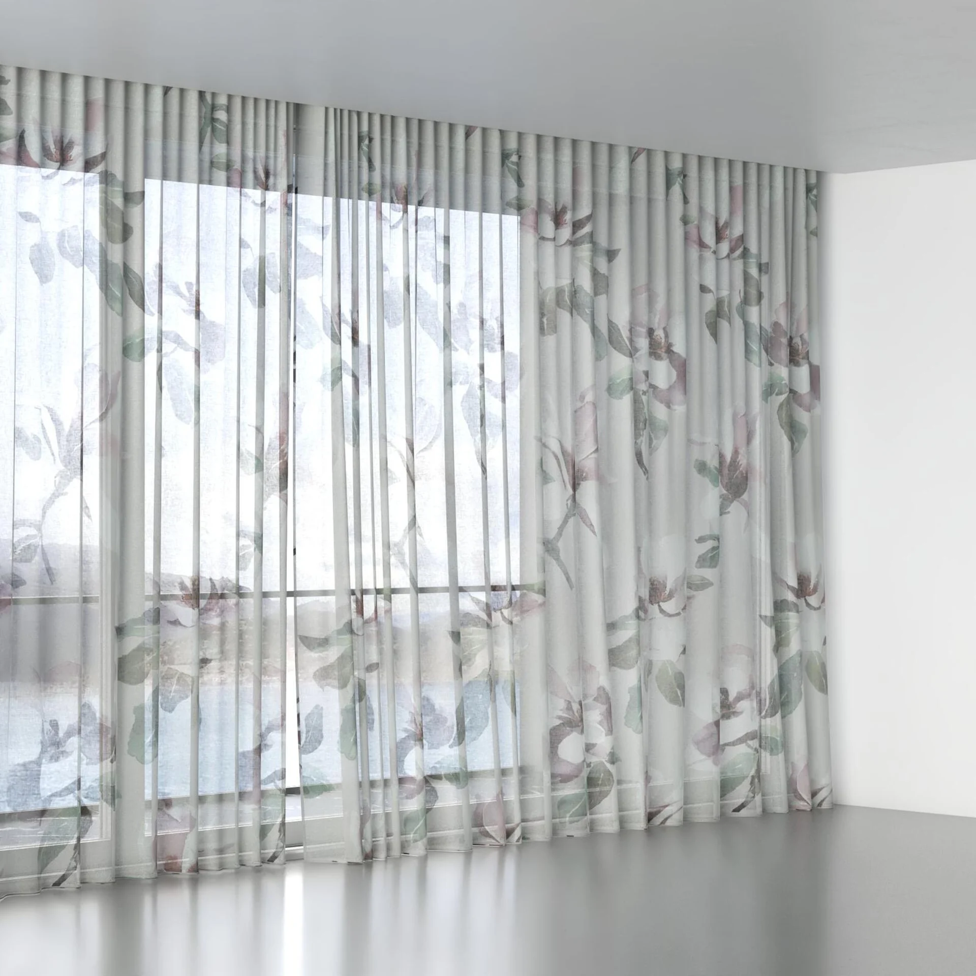 Full view of Magnolia Grande Sheer Amethyst, wave pleat