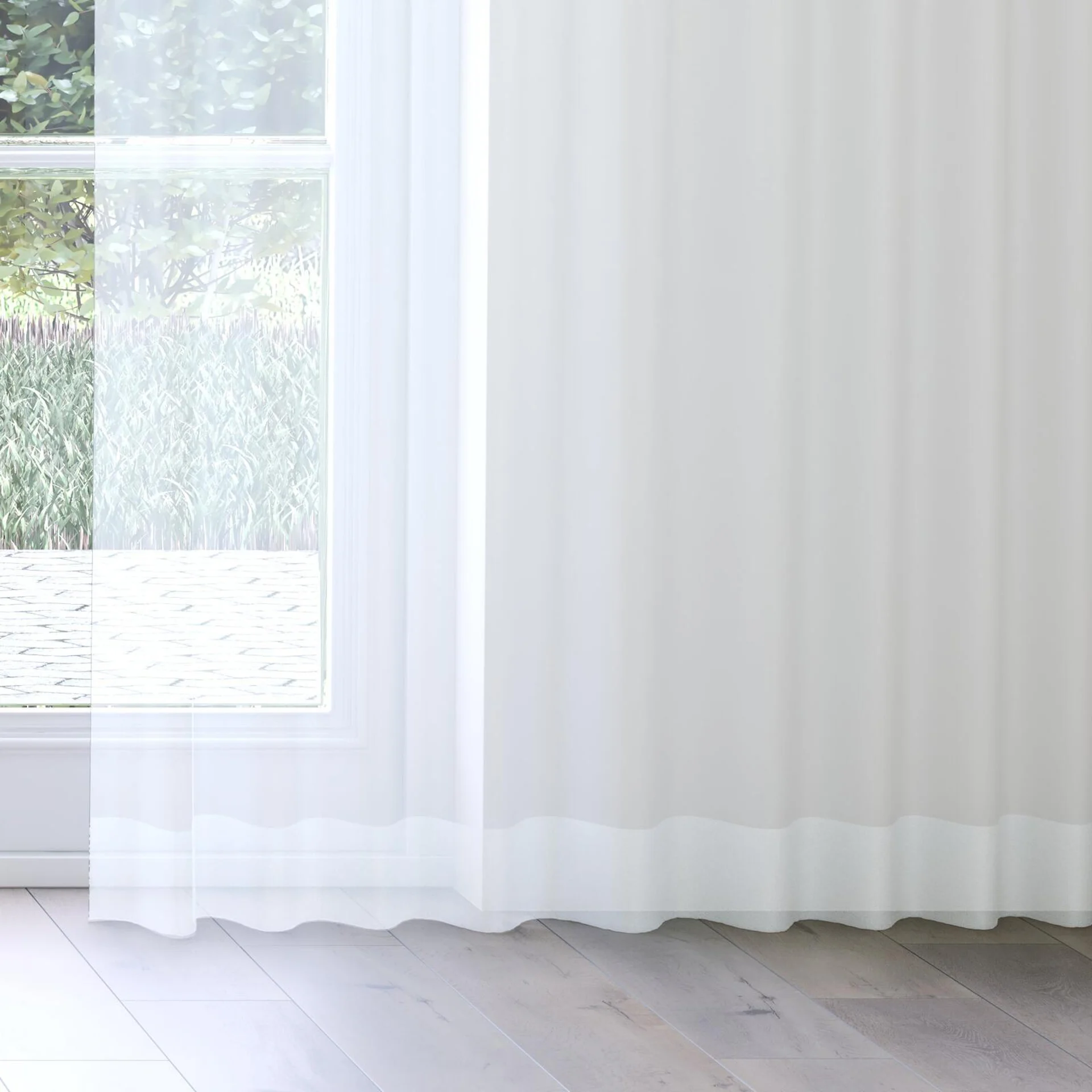 Bottom view of Xo Fog, on curtain rail