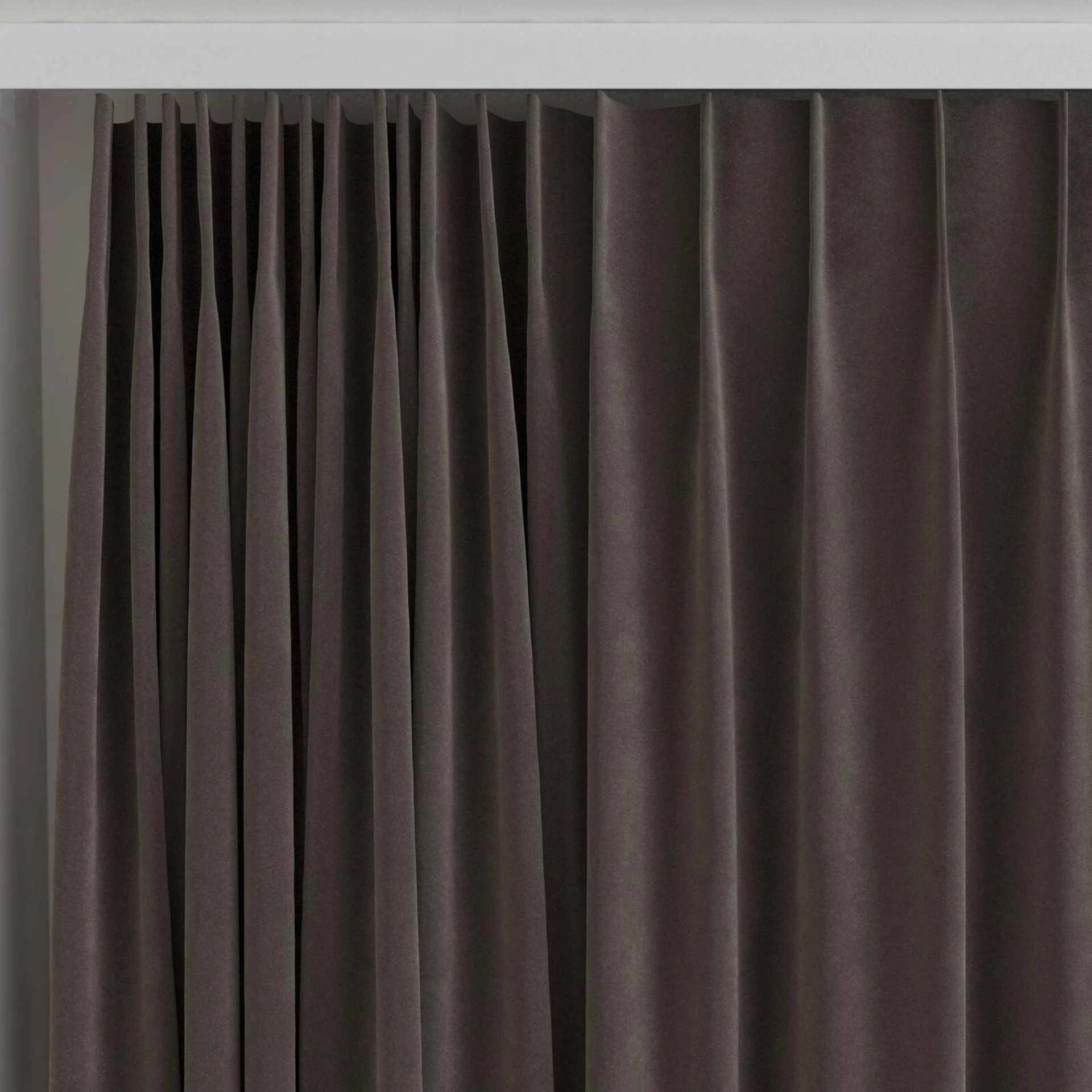 Top view of Lux Velvet Mocha 8705, on curtain rail