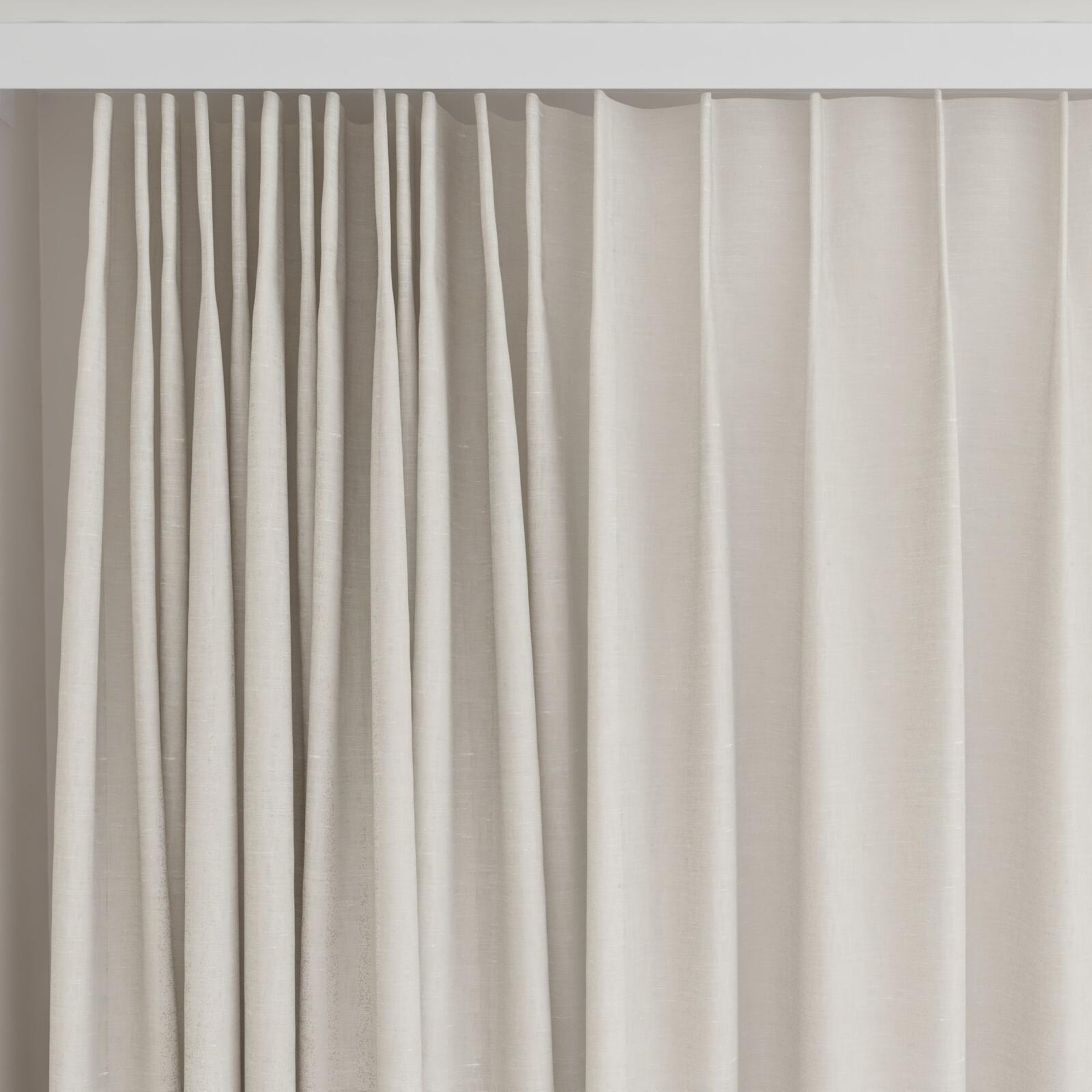 Top view of Gesso Lino Calico, on curtain rail