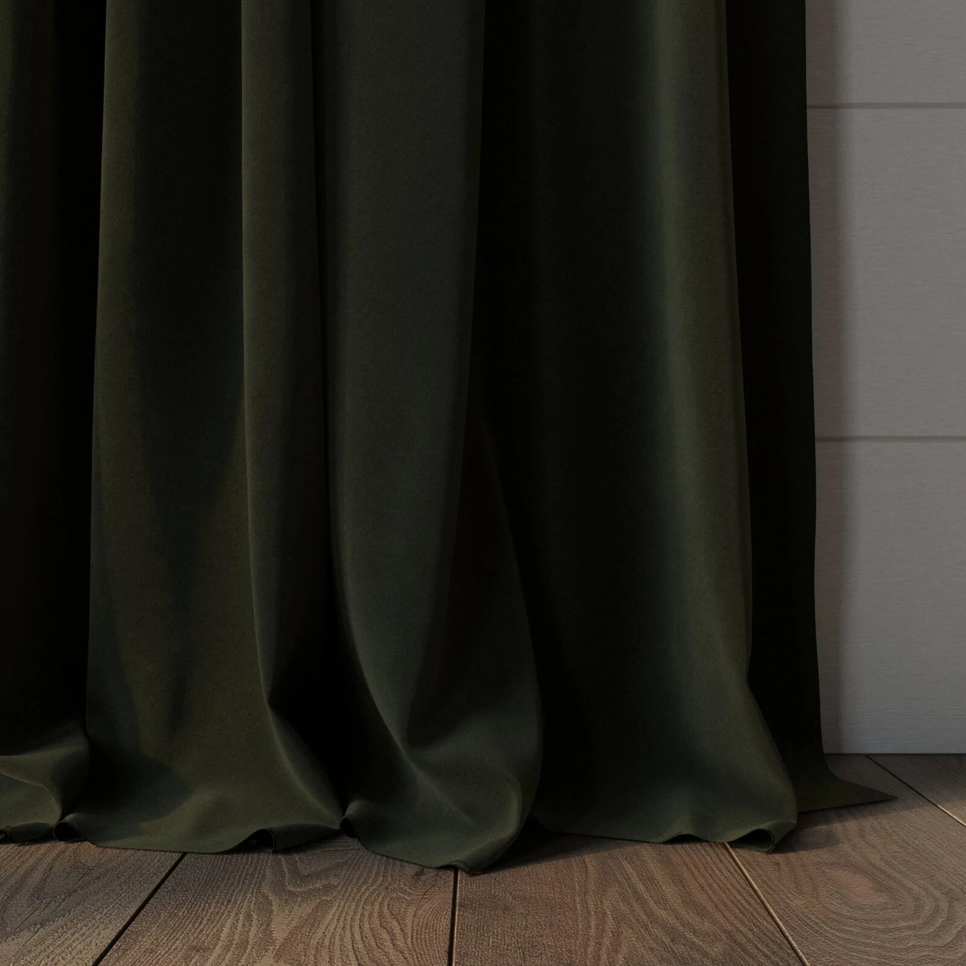 Bottom view of Verbier Camouflage, puddled, on curtain rod
