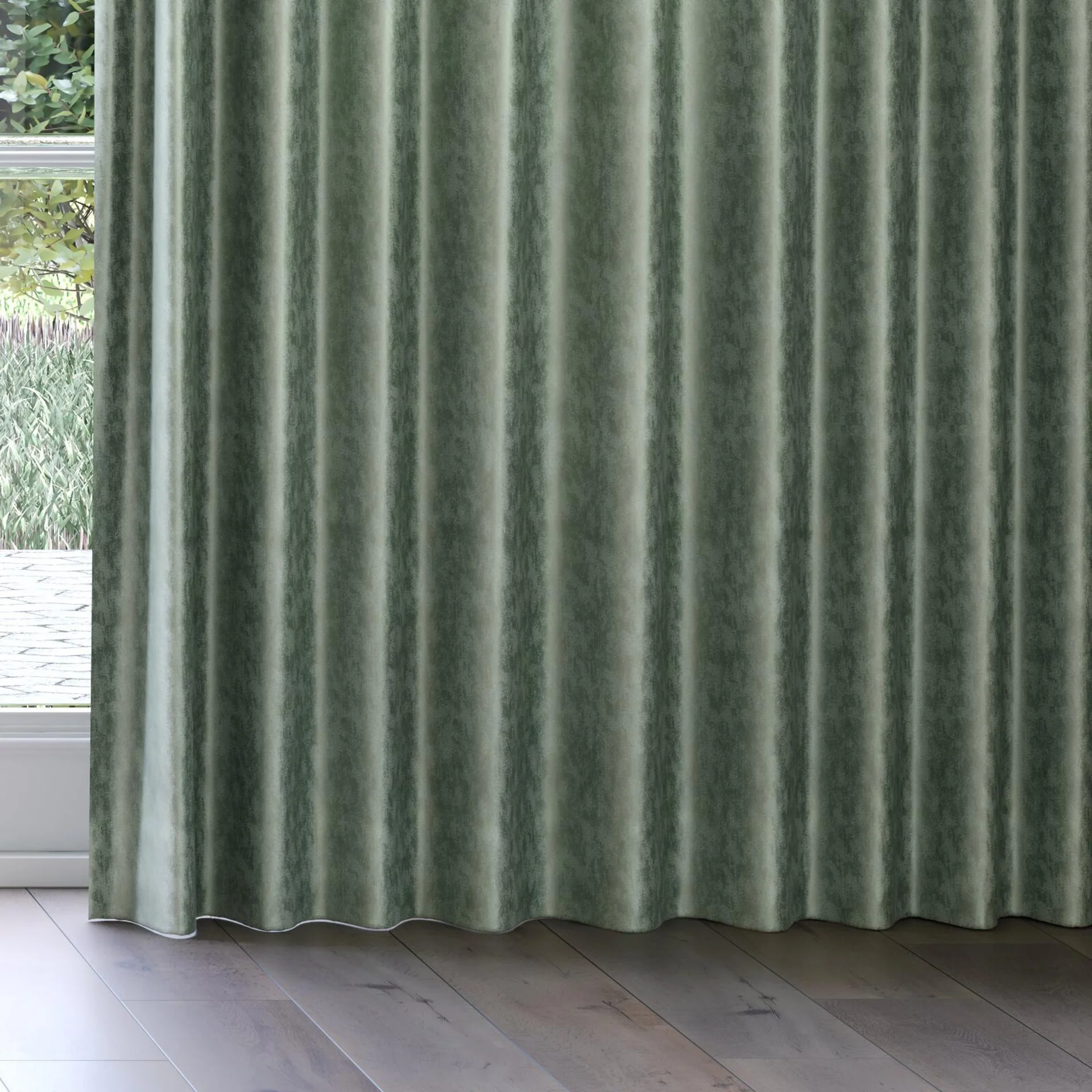 Bottom view of Fizz Laurel, on curtain rail