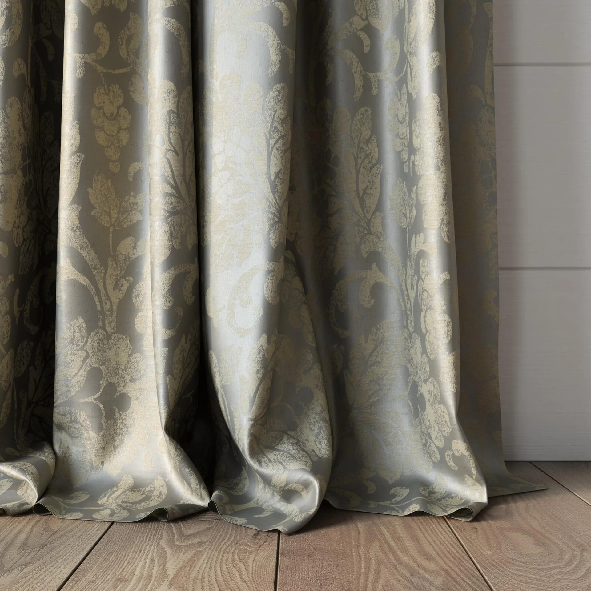 Bottom view of Florentine Sand, puddled, on curtain rod