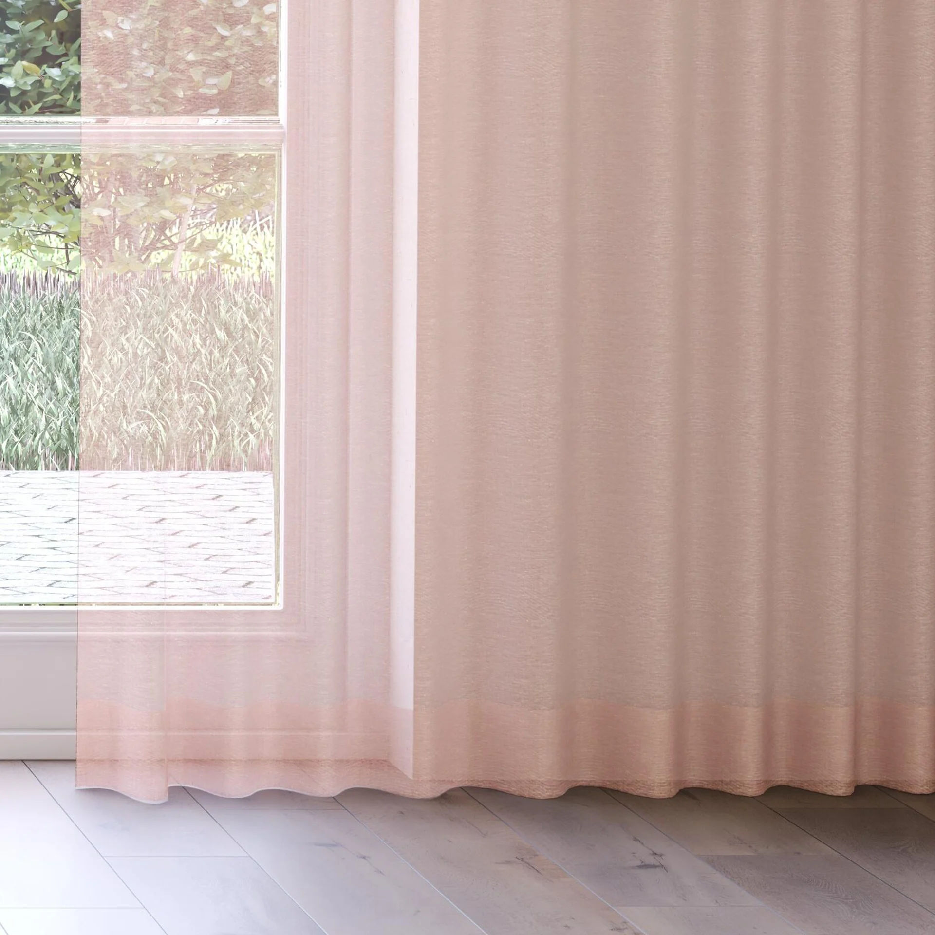 Bottom view of Pure Linen Langoustino, on curtain rail