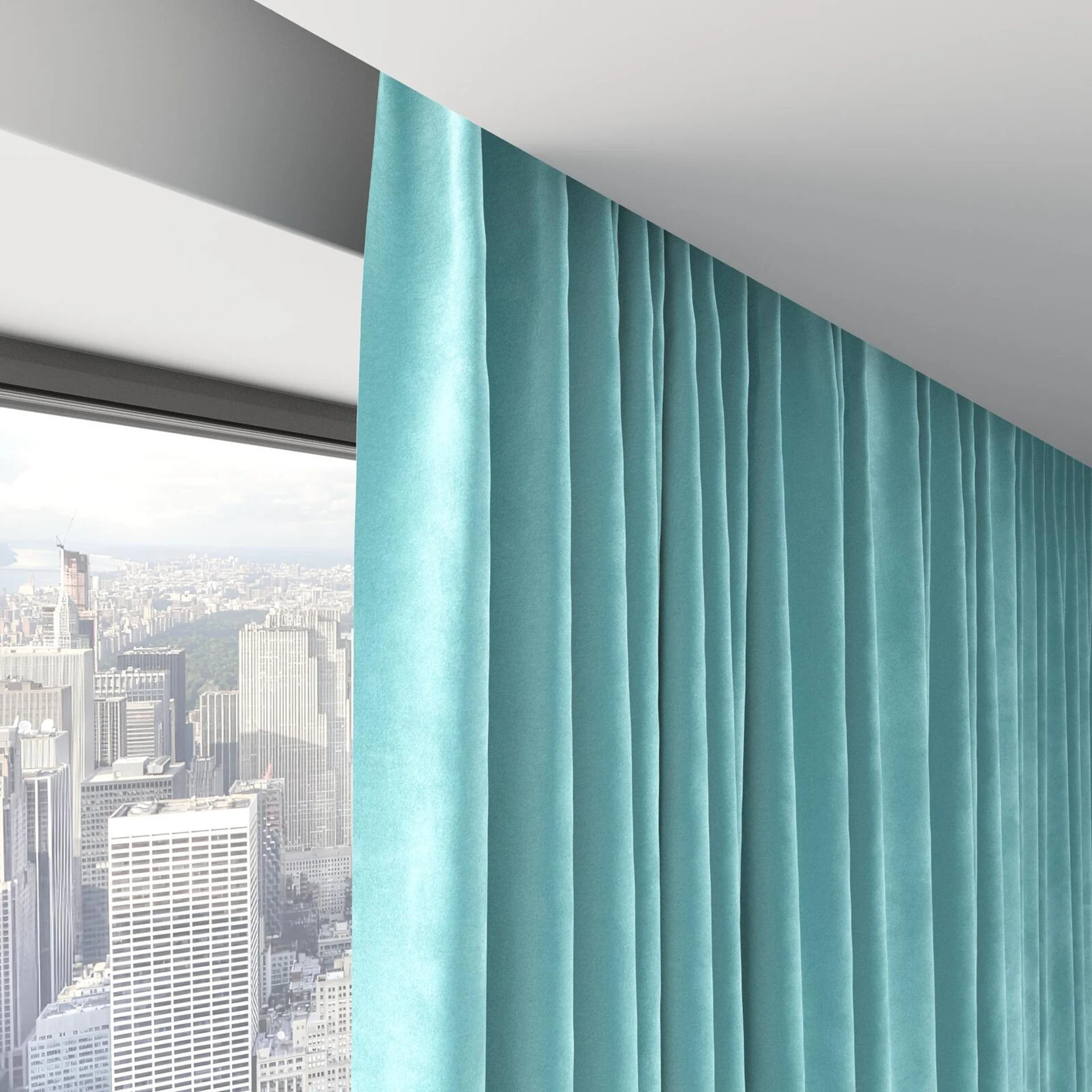 Top view of Lux Velvet Aqua 8816, on hidden rail