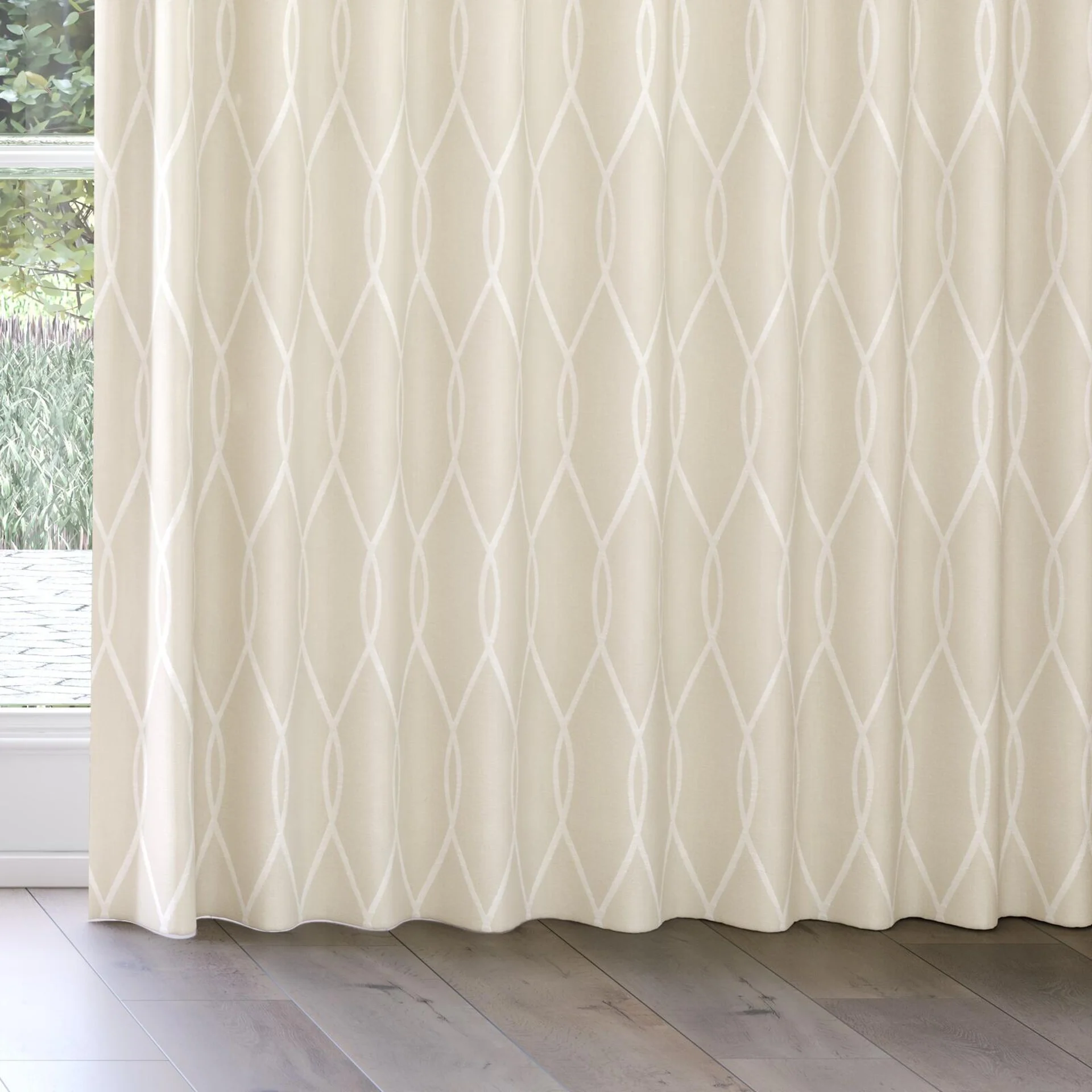 Bottom view of Latimer Angora, on curtain rail