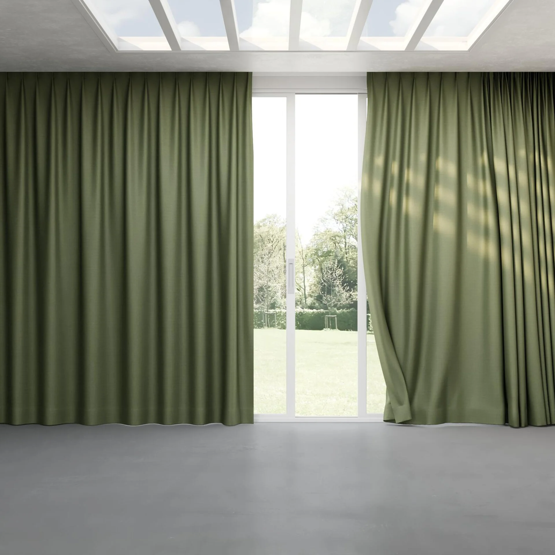 Full view of Linex Olive, pinch pleat