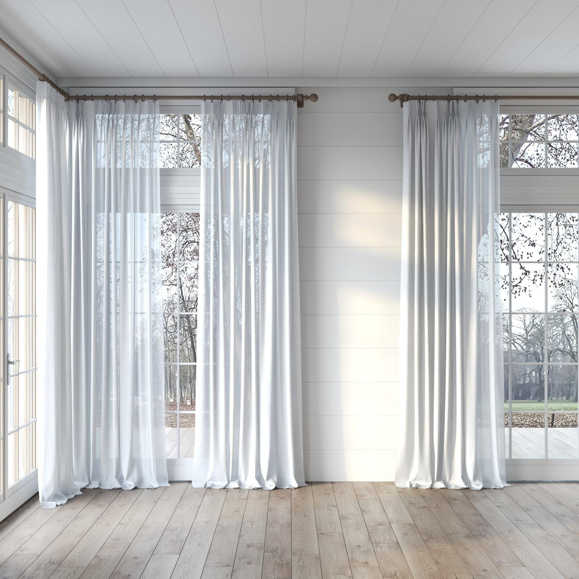 Full view of Gossy Snow, puddled, on curtain rod