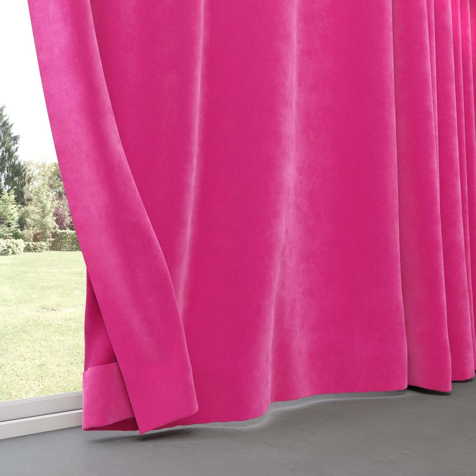 Bottom view of Lux Velvet Cerise 8509, pinch pleat