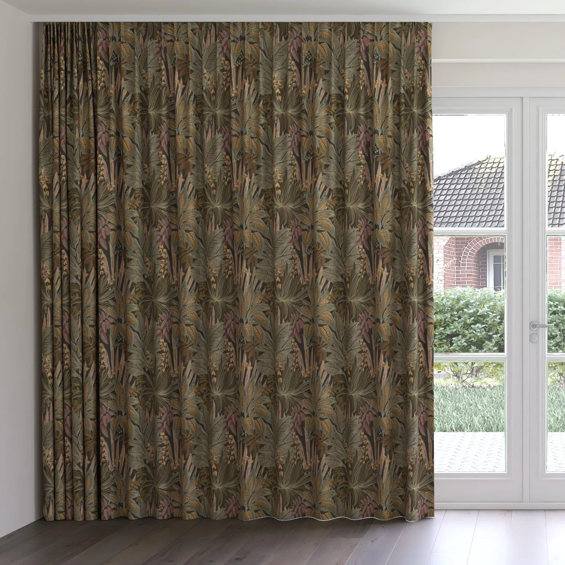 Front view of Jungle Room Antique, on curtain rail