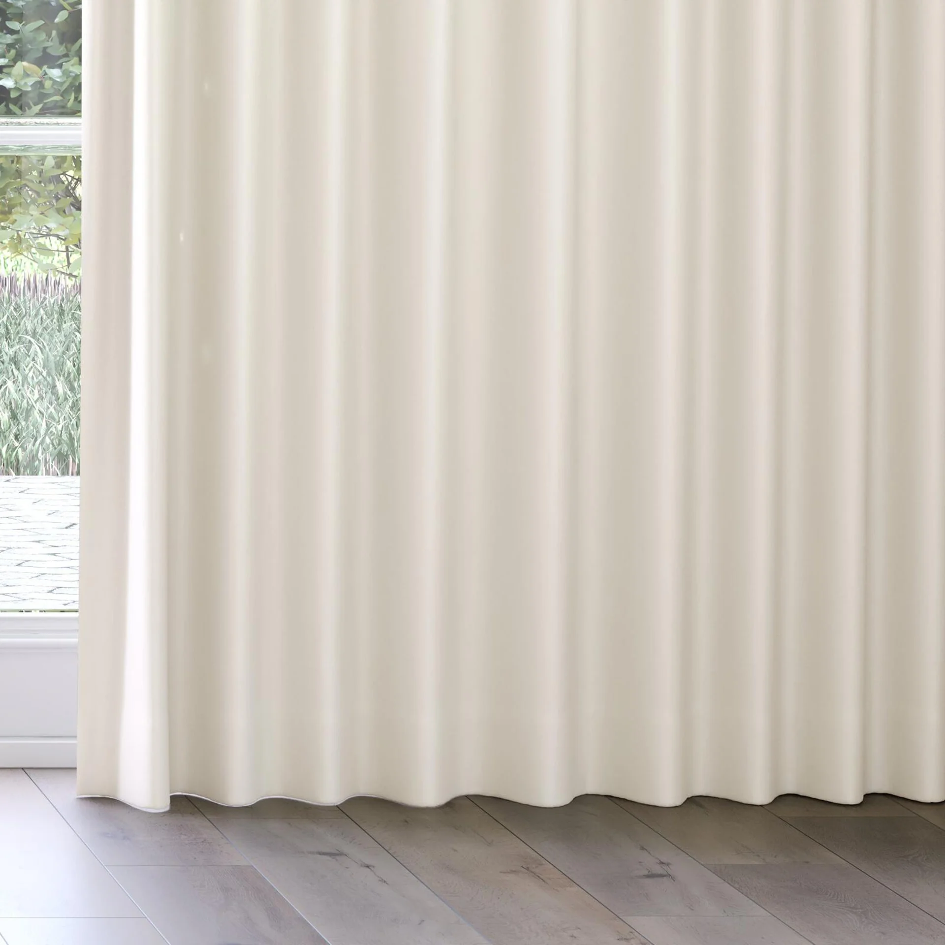 Bottom view of Woolskin Marzipan, on curtain rail