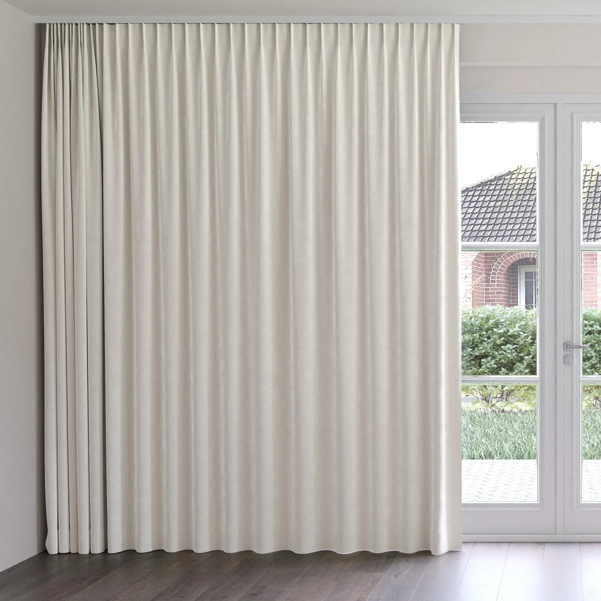 Front view of Geneva Ivory, on curtain rail