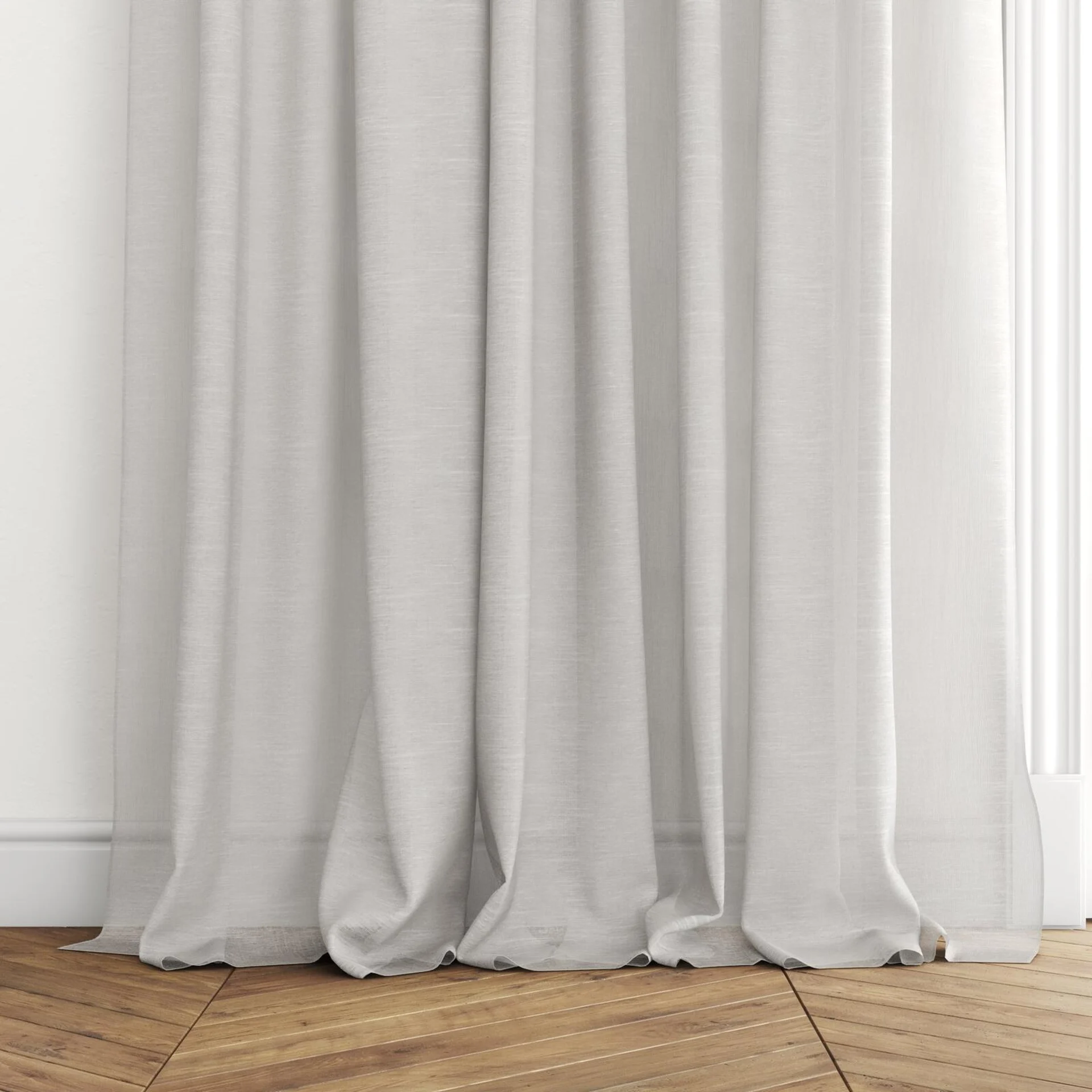 Bottom view of Angelic Oyster, puddled with pinch pleat, on curtain rod