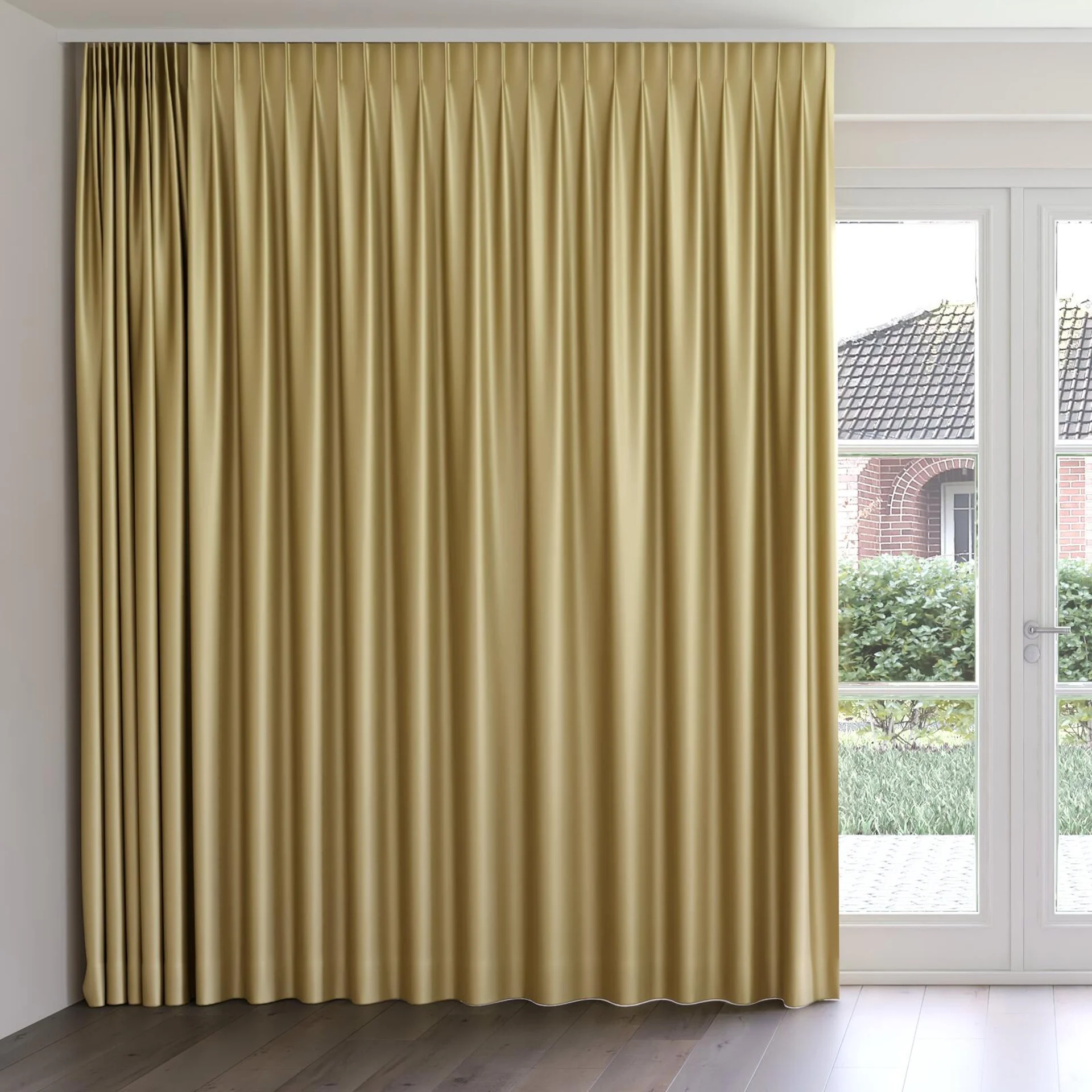 Front view of Moonbeam Biscotti, on curtain rail