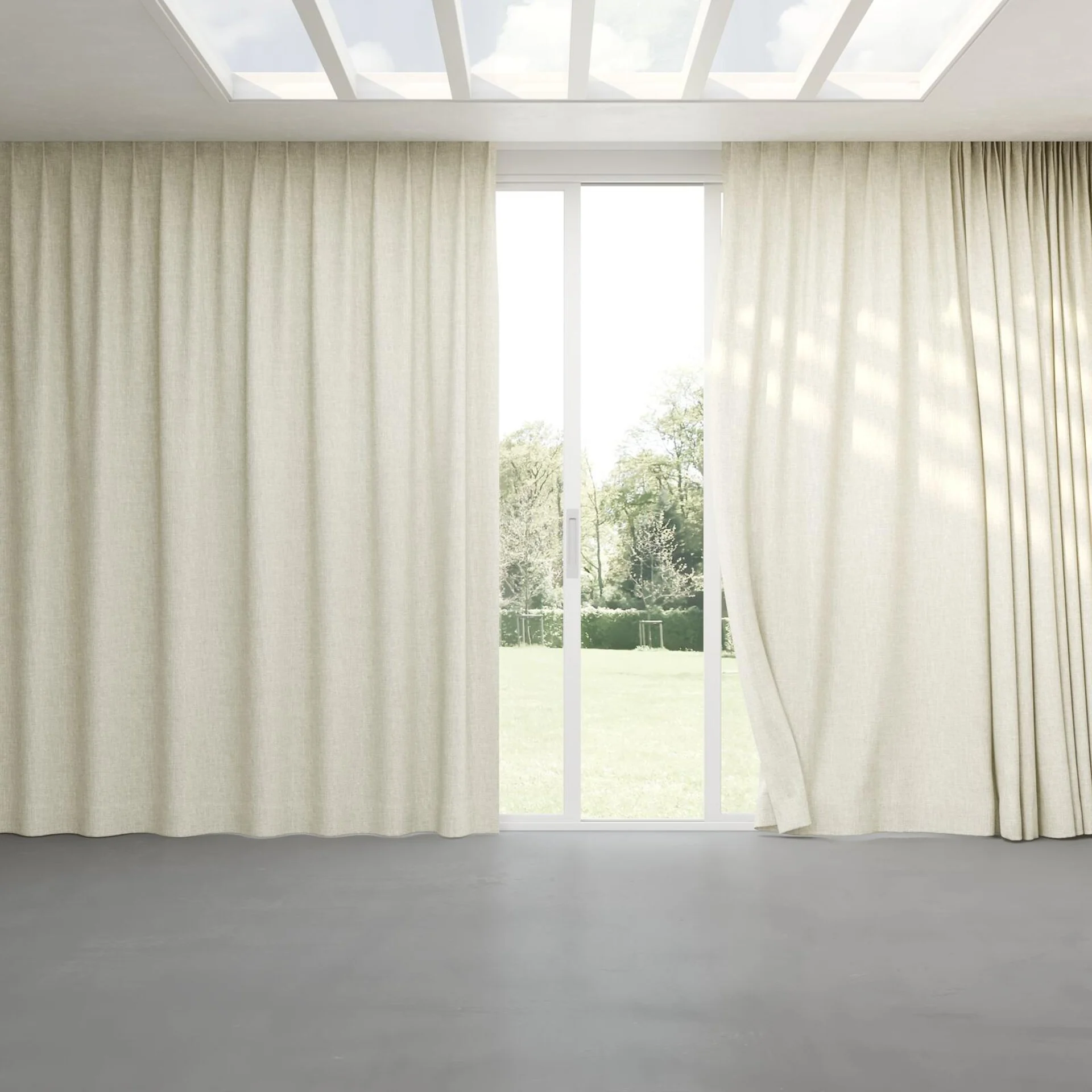 Full view of Earthwild Ivory, pinch pleat