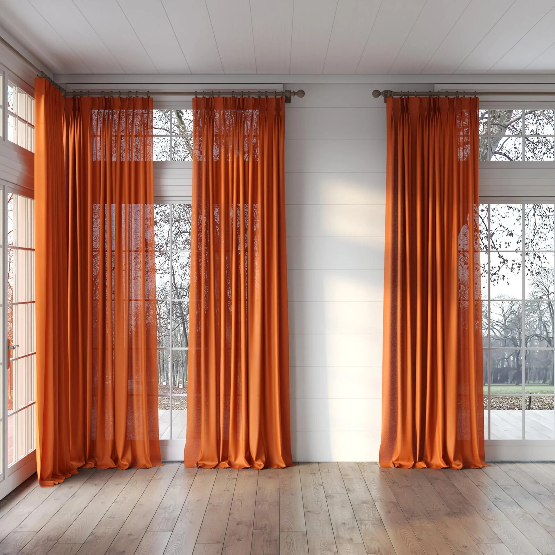 Full view of Gossy Sienna, puddled, on curtain rod