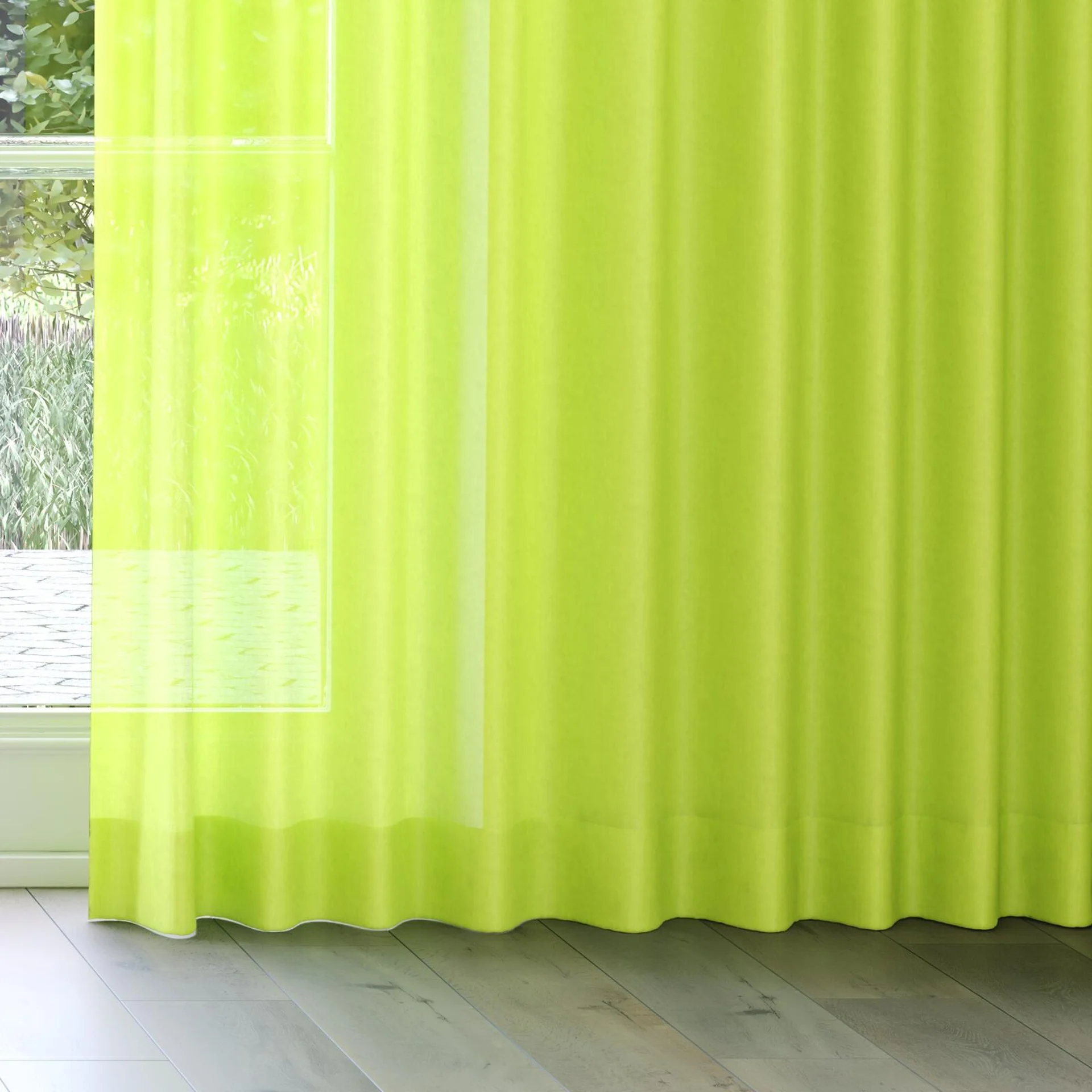 Bottom view of Flo II Lime, on curtain rail
