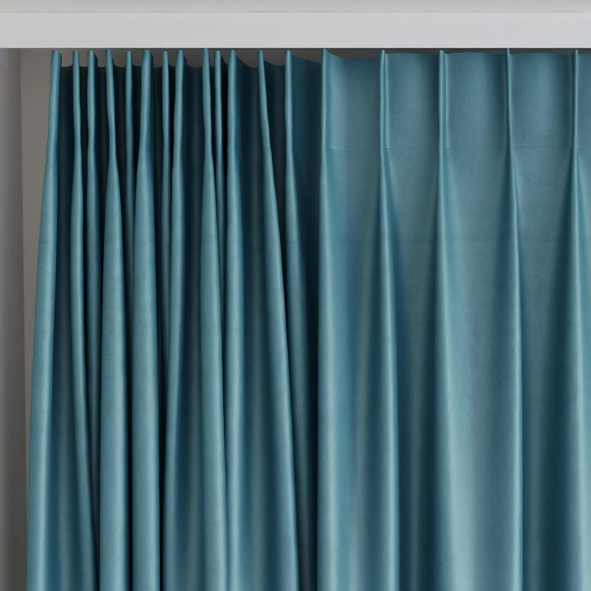 Top view of Warlock Teal, on curtain rail