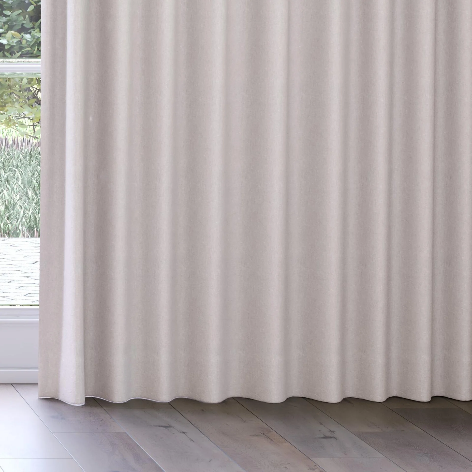 Bottom view of Obi Stonewash Lilac, on curtain rail
