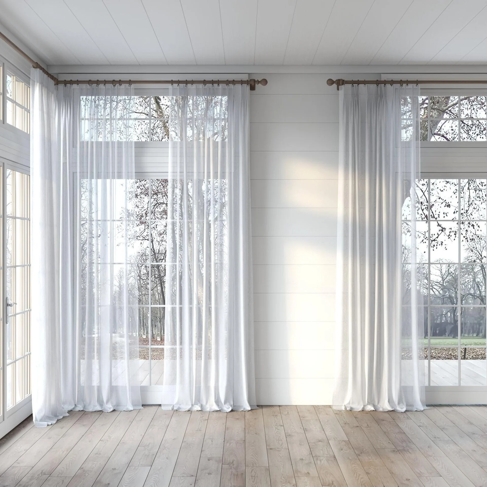 Full view of Stratus Silver, puddled, on curtain rod